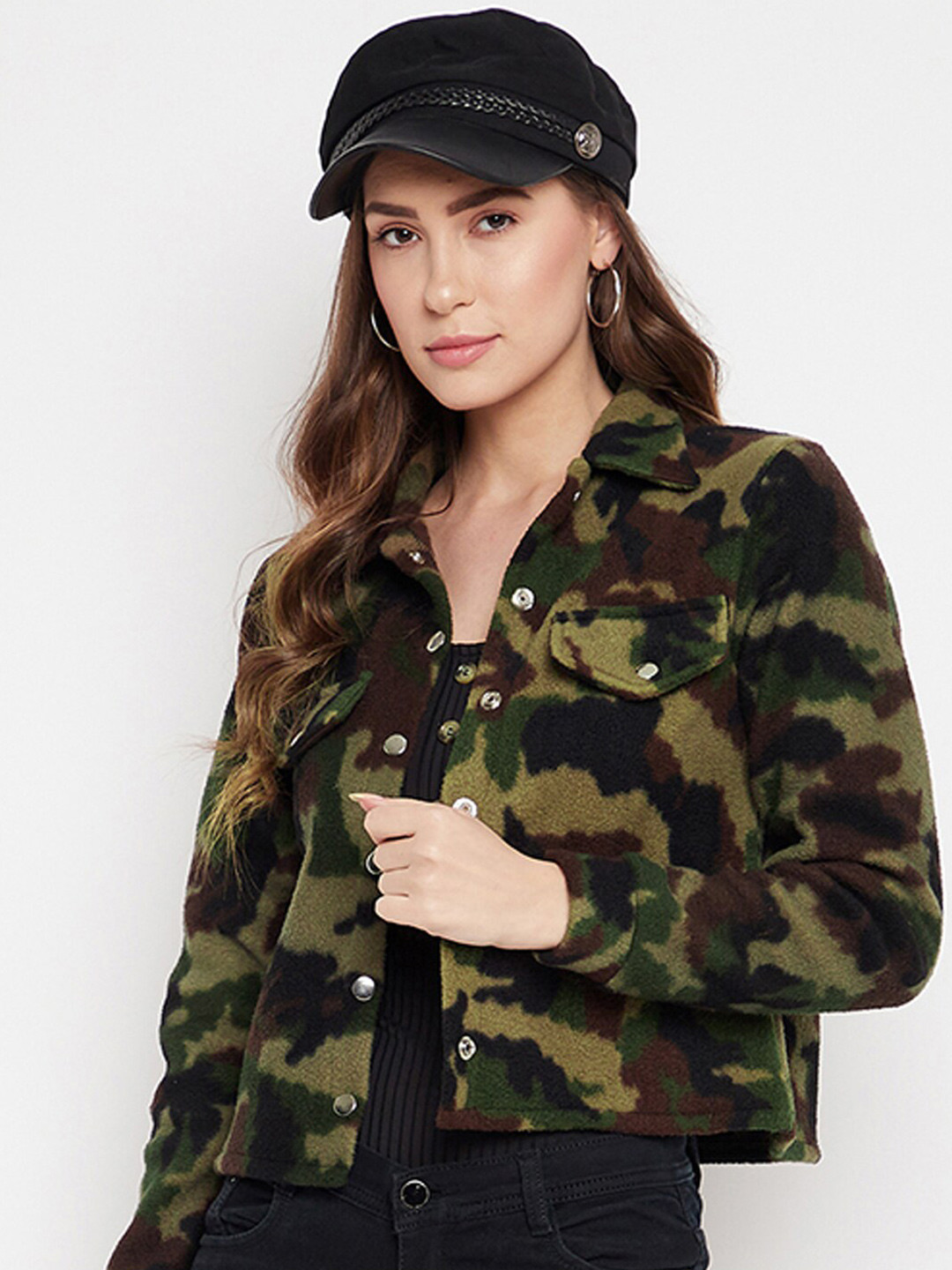 

HARBOR N BAY Camouflage Printed Crop Fleece Sweatshirt, Black