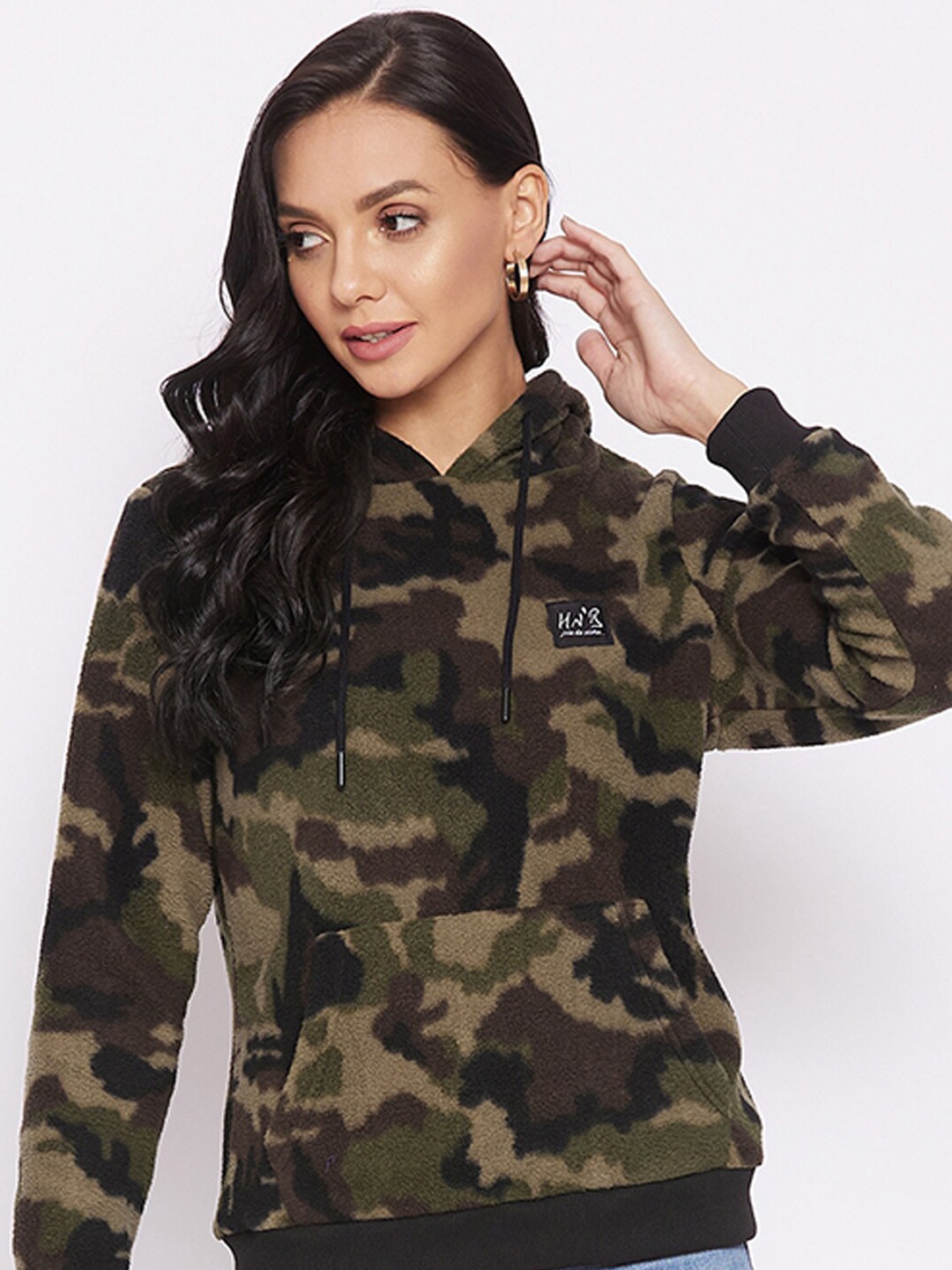 

HARBOR N BAY Camouflage Printed Hooded Fleece Sweatshirt, Green