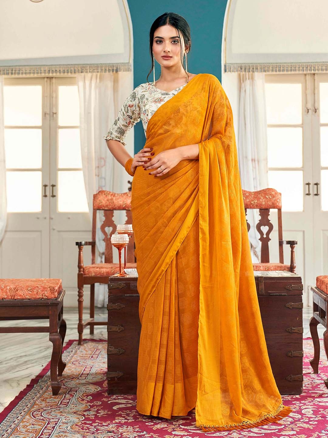 

Tikhi Imli Ready To Wear Designer Saree, Mustard