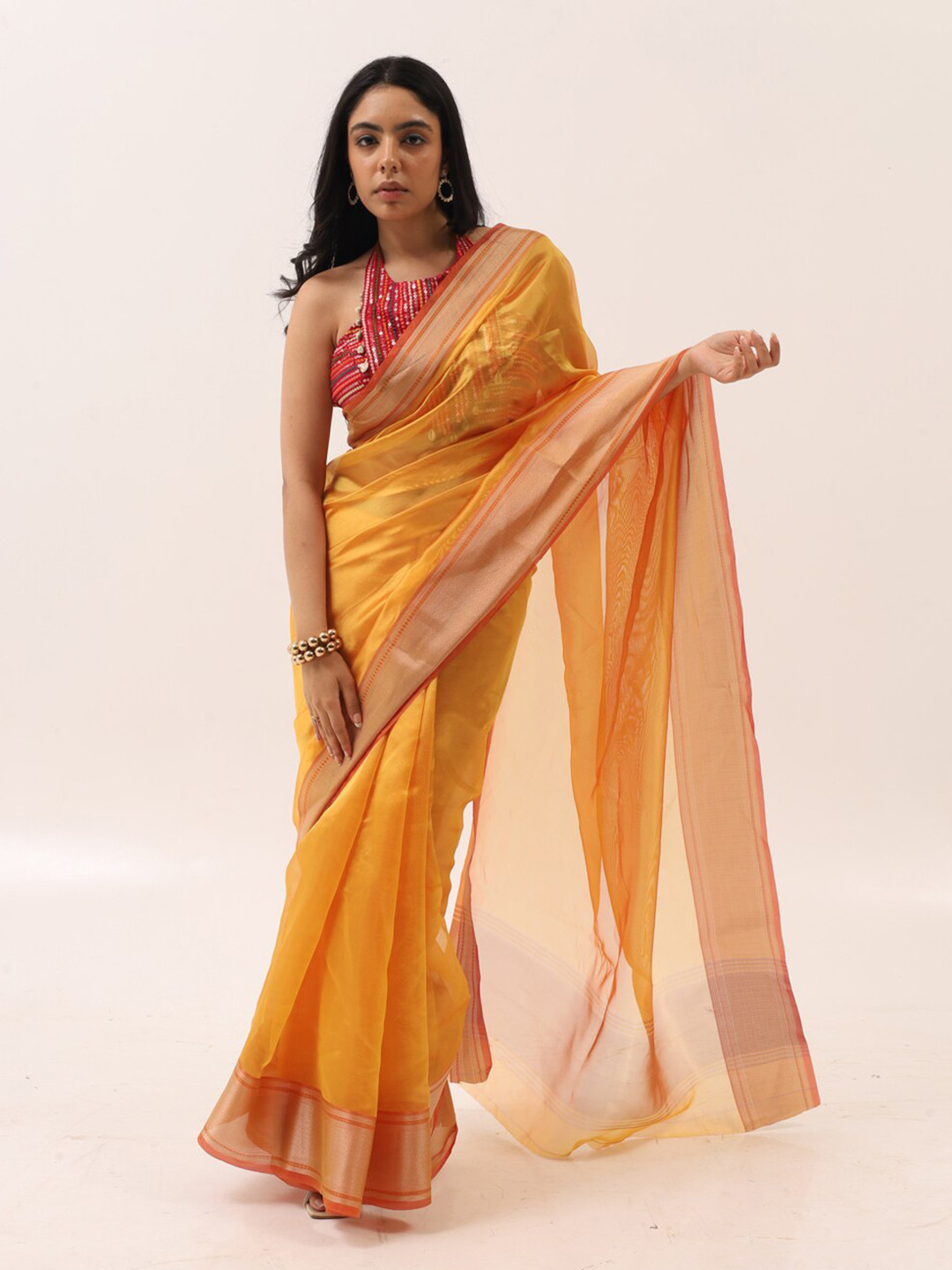 

Tikhi Imli Organza Ready to Wear Saree, Yellow