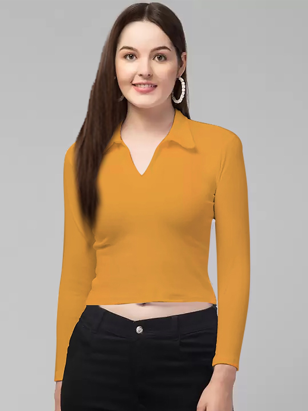 

Dream Beauty Fashion Shirt Collar Fitted Top, Yellow