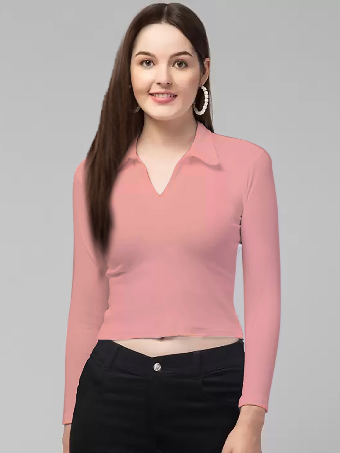 

Dream Beauty Fashion Shirt Collar Fitted Crop Top, Peach