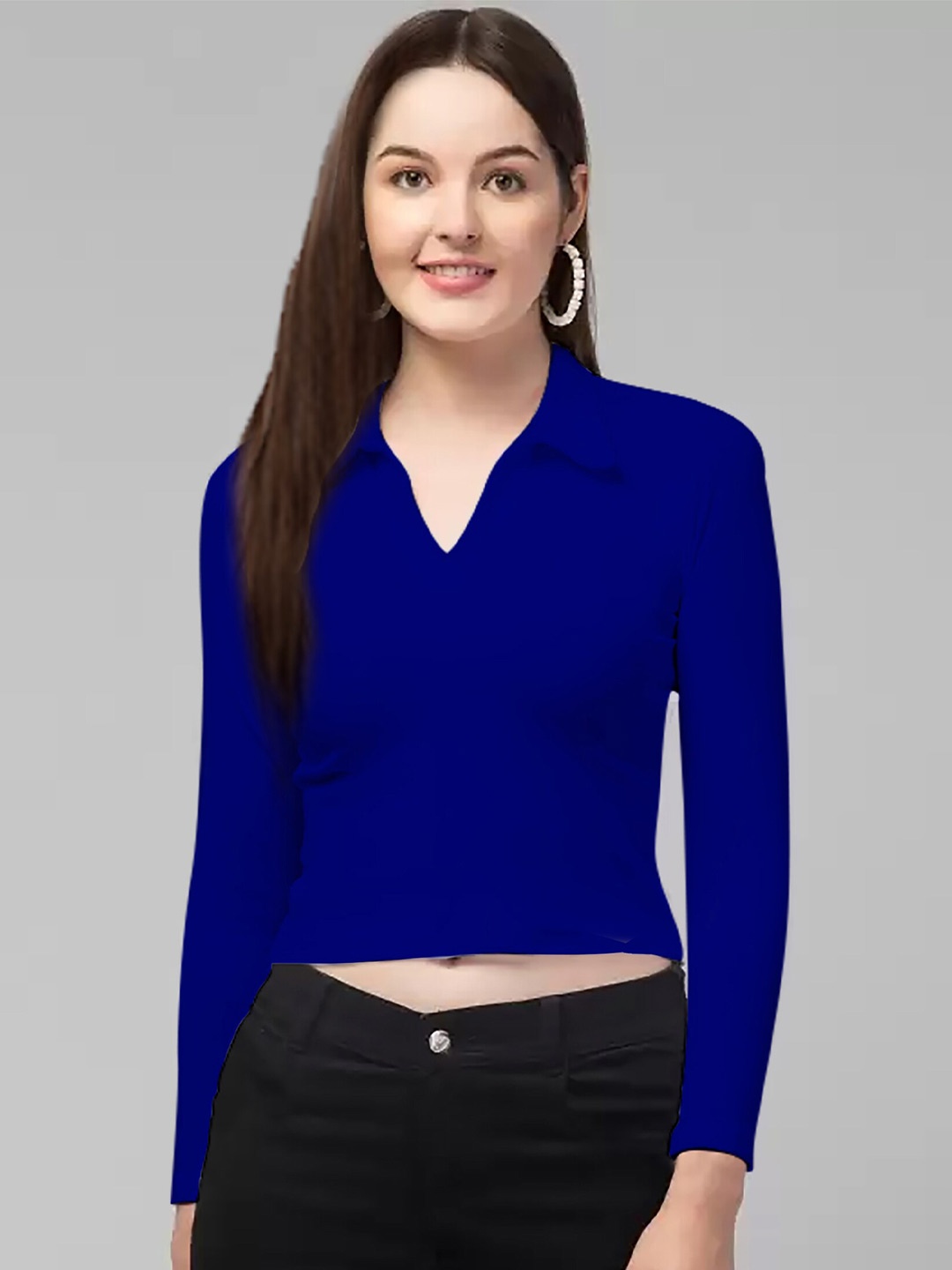 

Dream Beauty Fashion Shirt Collar Fitted Crop Top, Blue