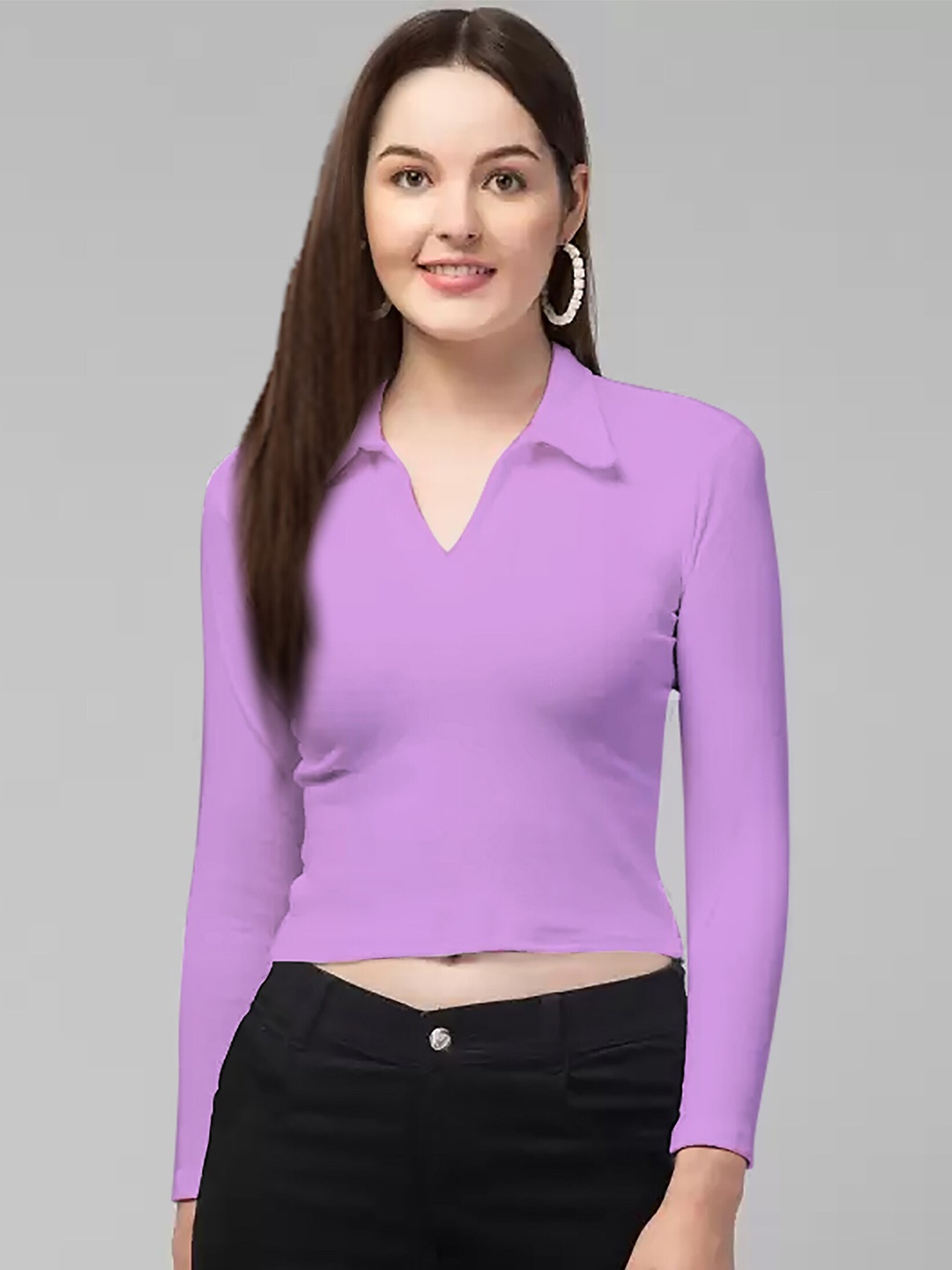 

Dream Beauty Fashion Shirt Collar Fitted Crop Top, Lavender