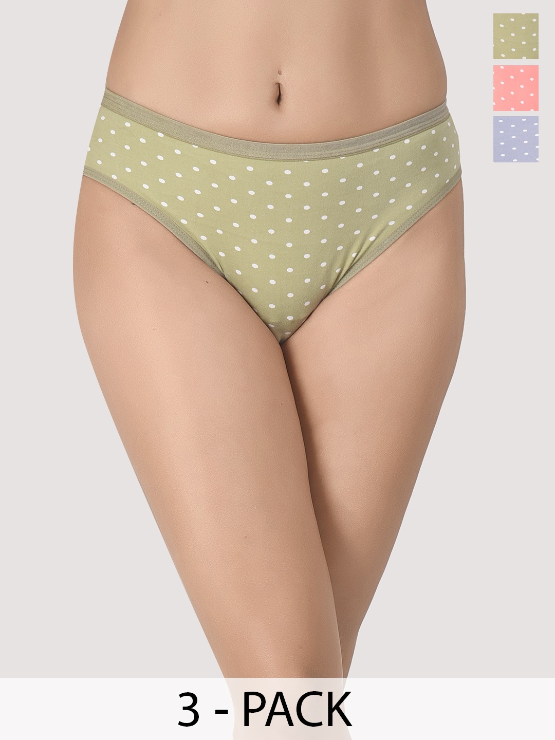 

Innocence Pack Of 3 Polka Dots Printed Hipster Briefs, Pink