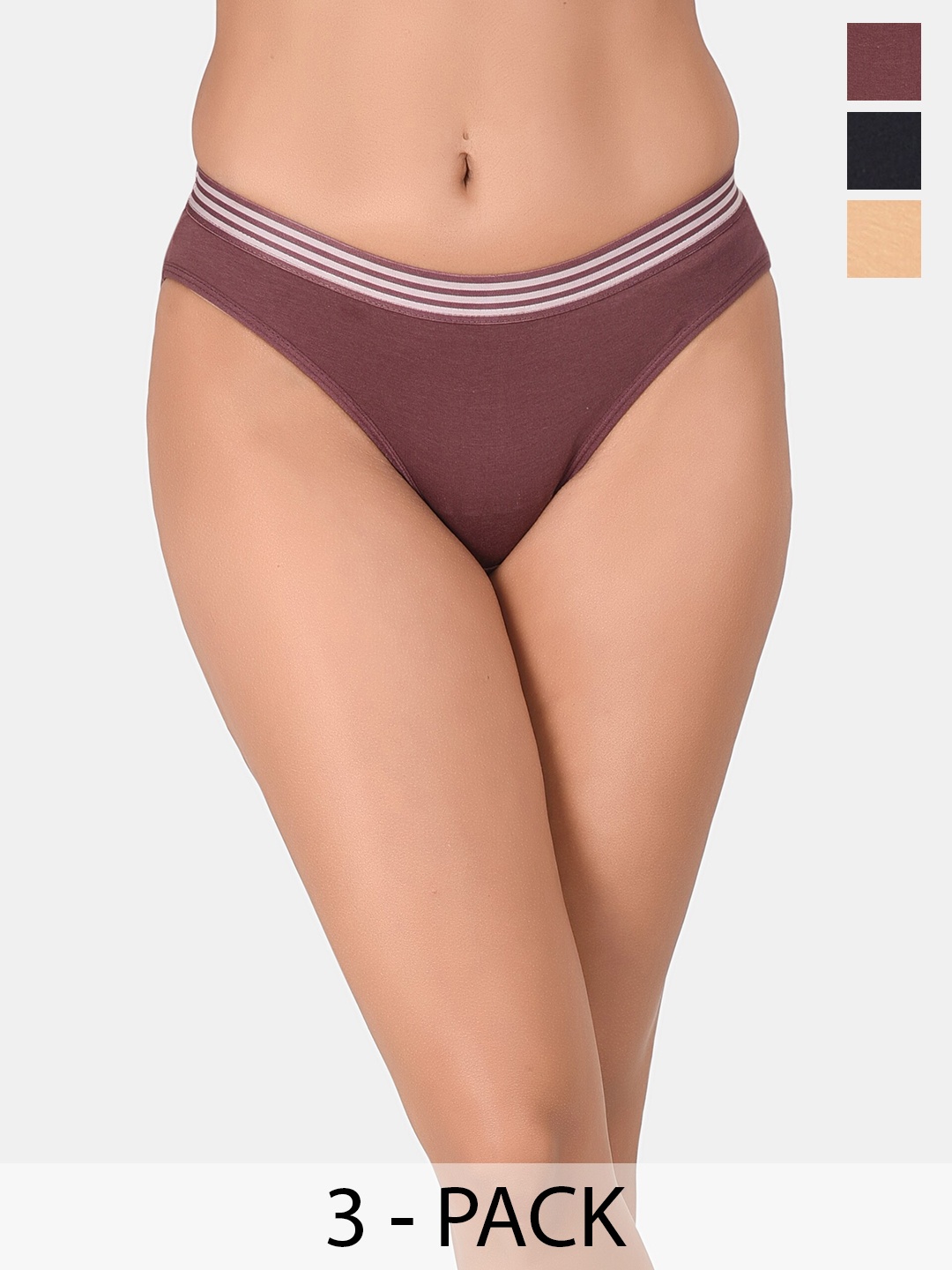 

Innocence Pack Of 3 Striped Low-Rise Bikini Briefs, Black