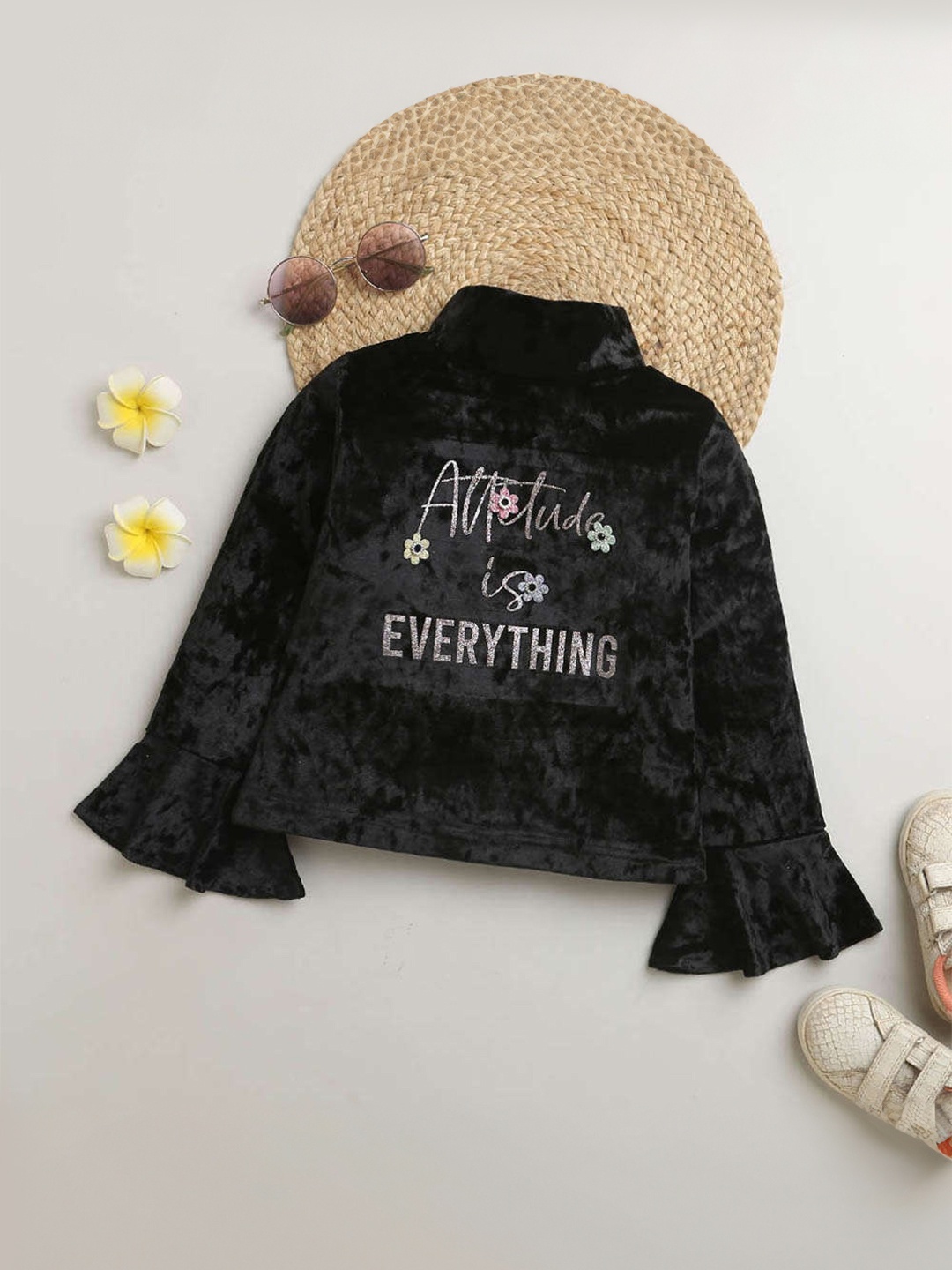 

Tiny Girl Typography Printed High Neck Top, Black