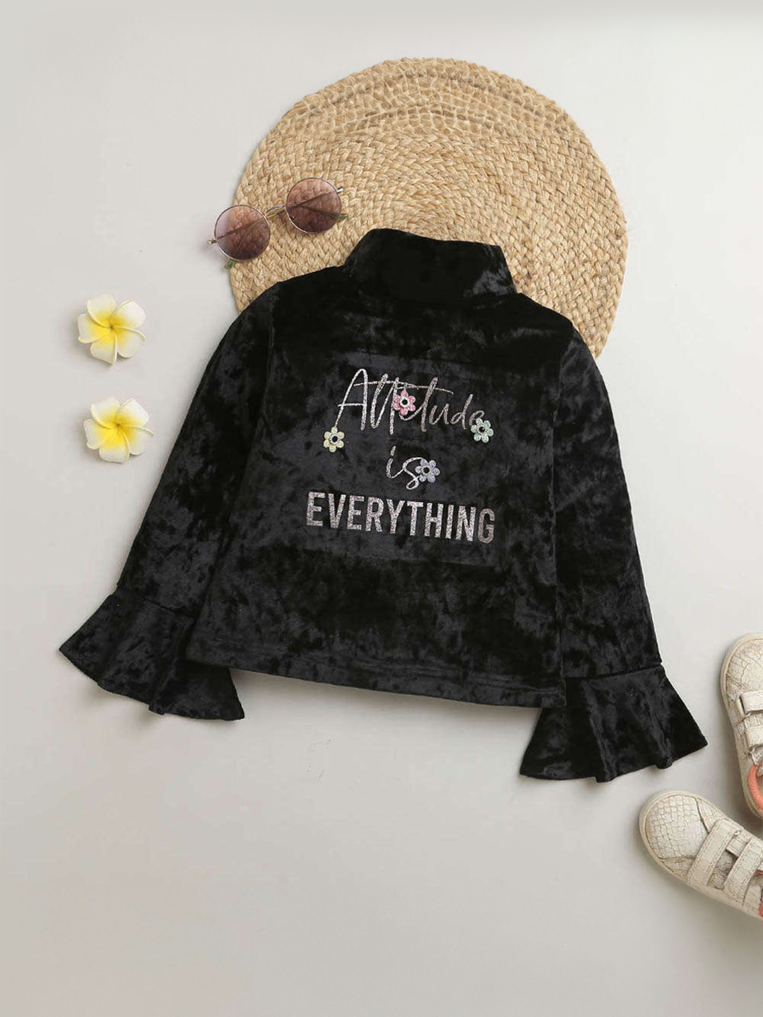 

Tiny Girl Typography Printed High Neck Top, Black