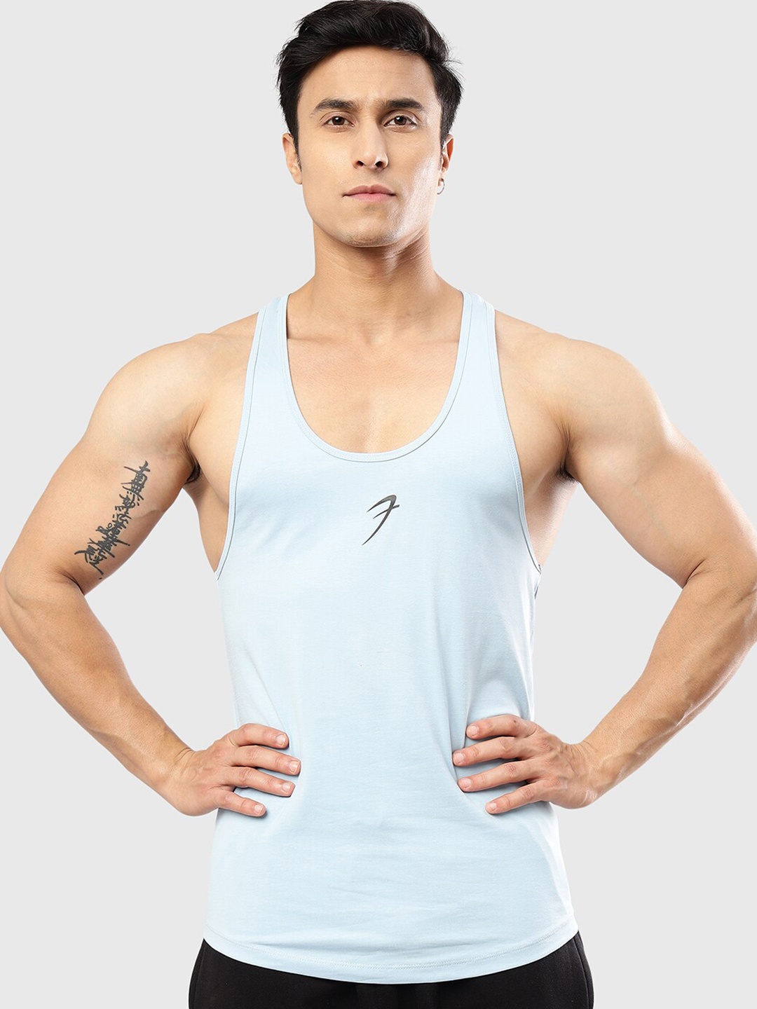 FUAARK Scoop Neck Sleeveless Gym Innerwear Vests Legacy Stringer Sky S, Blue