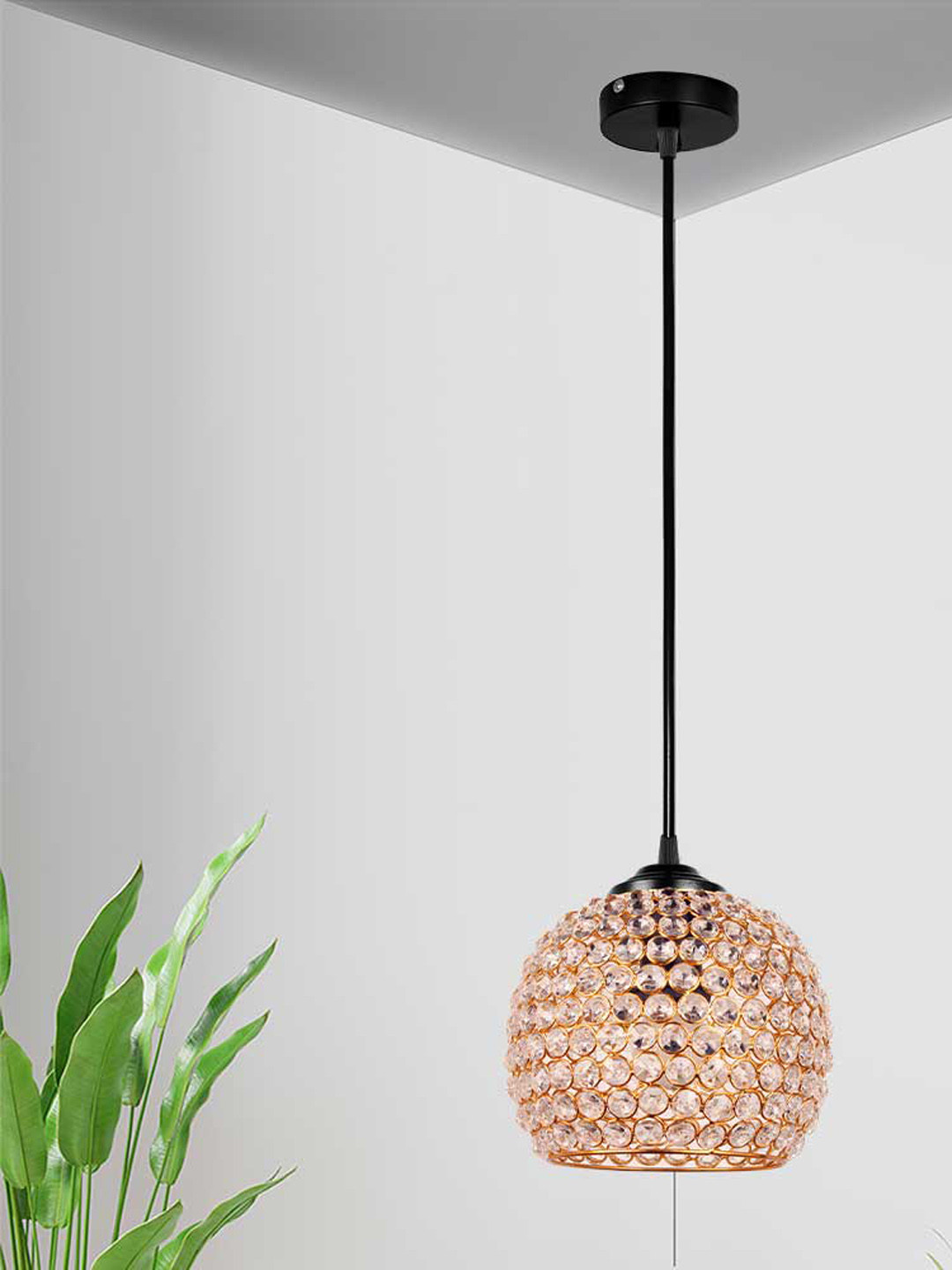 

Home Craft Theme Gold-Toned & Black Textured Glass Contemporary Ceiling Lamp