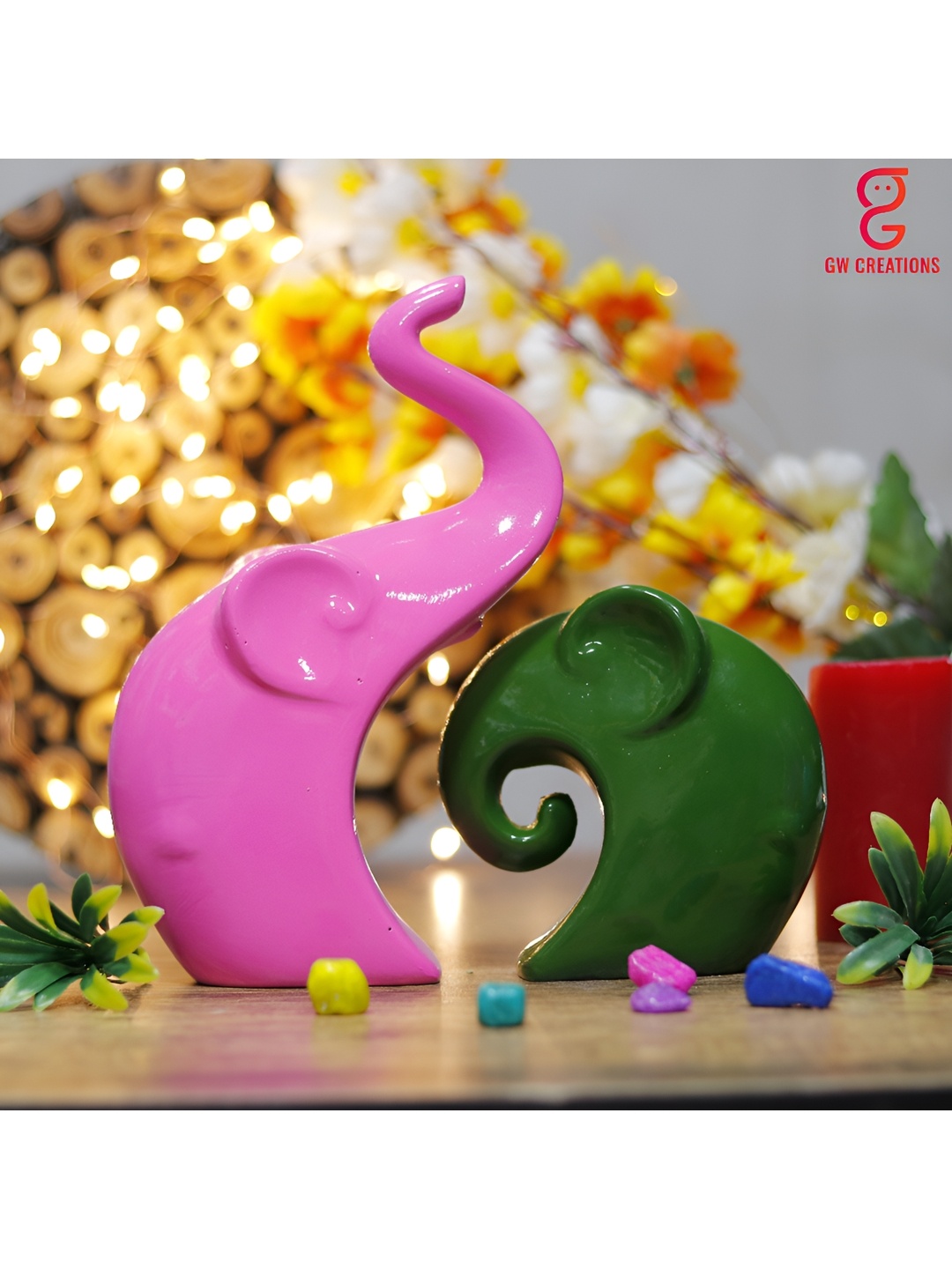 

GW CREATIONS Pink 2 Pieces Elephant Figurine Showpiece