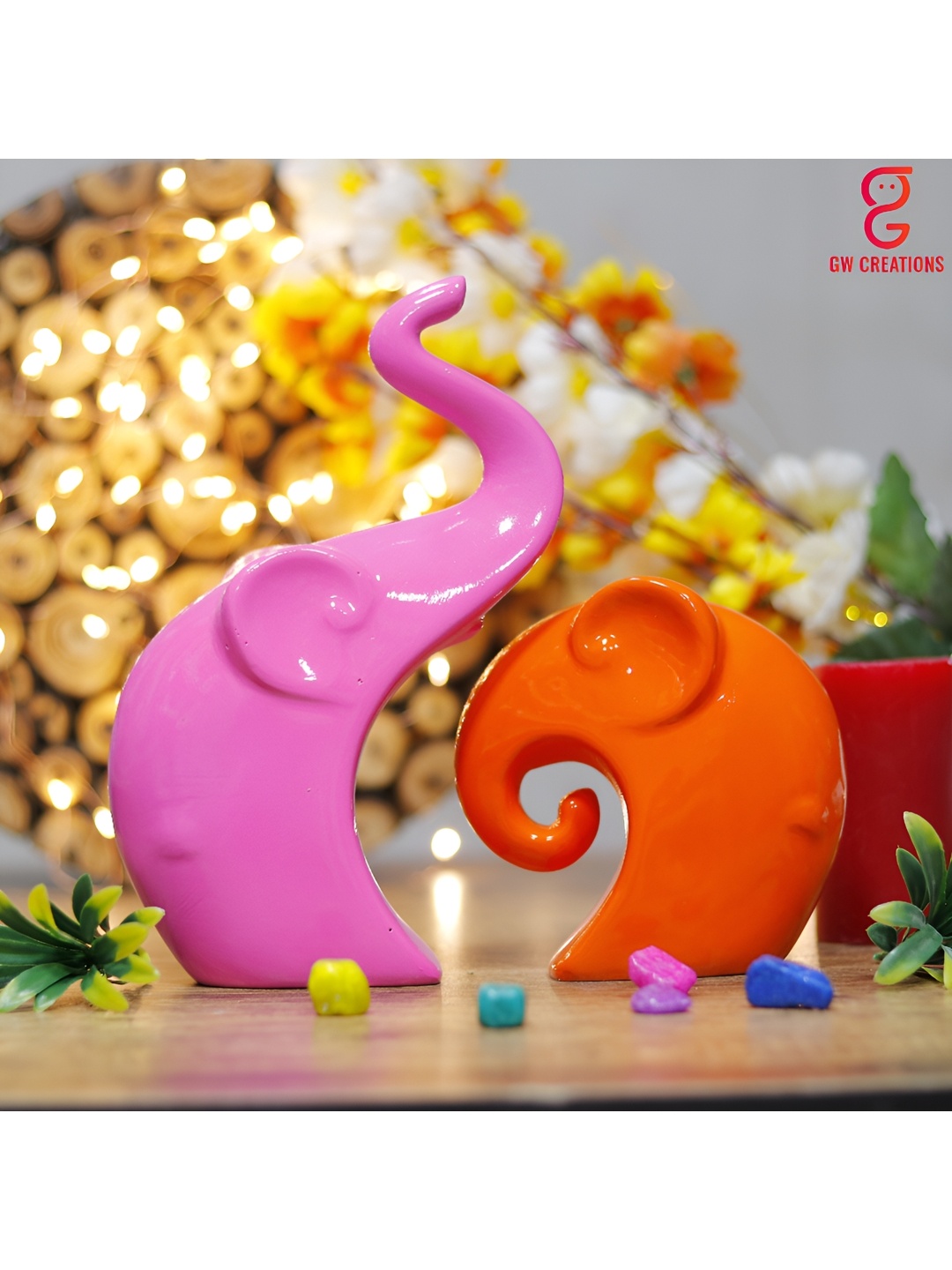 

GW CREATIONS Pink & Orange Birds & Animals Figurine Showpiece