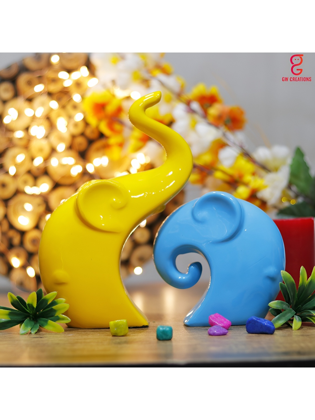 

GW CREATIONS Yellow 2 Pieces Elephant Figurine Showpiece