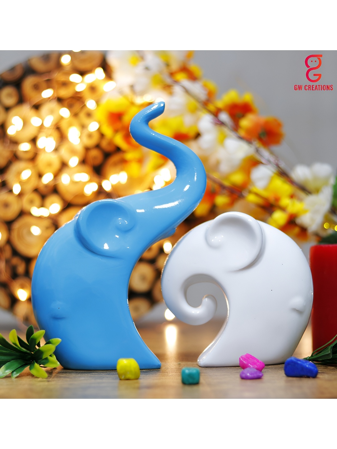 

GW CREATIONS Blue 2 Pcs Elephant Showpiece