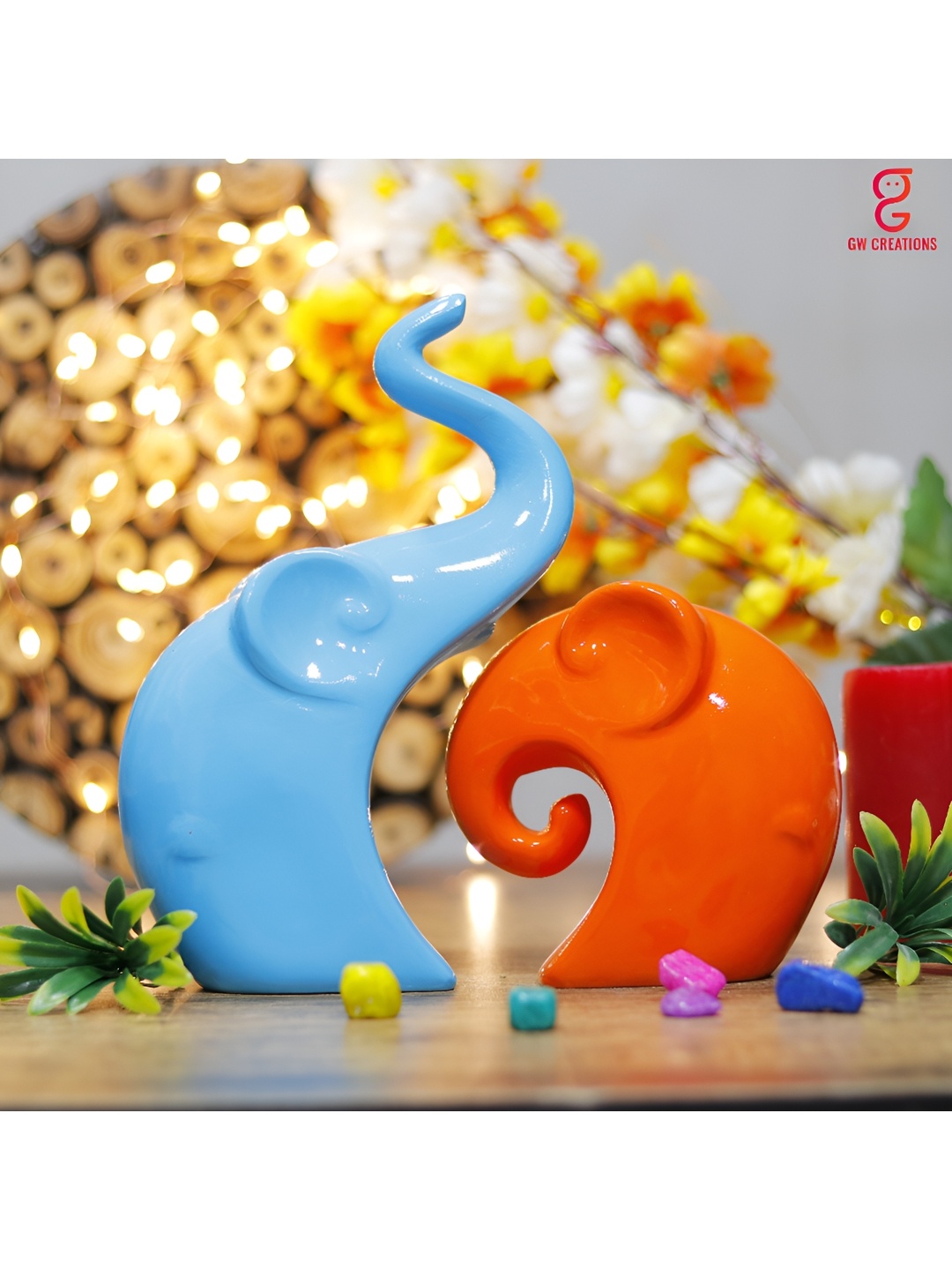 

GW CREATIONS Blue 2 Pieces Elephant Figurine Showpiece