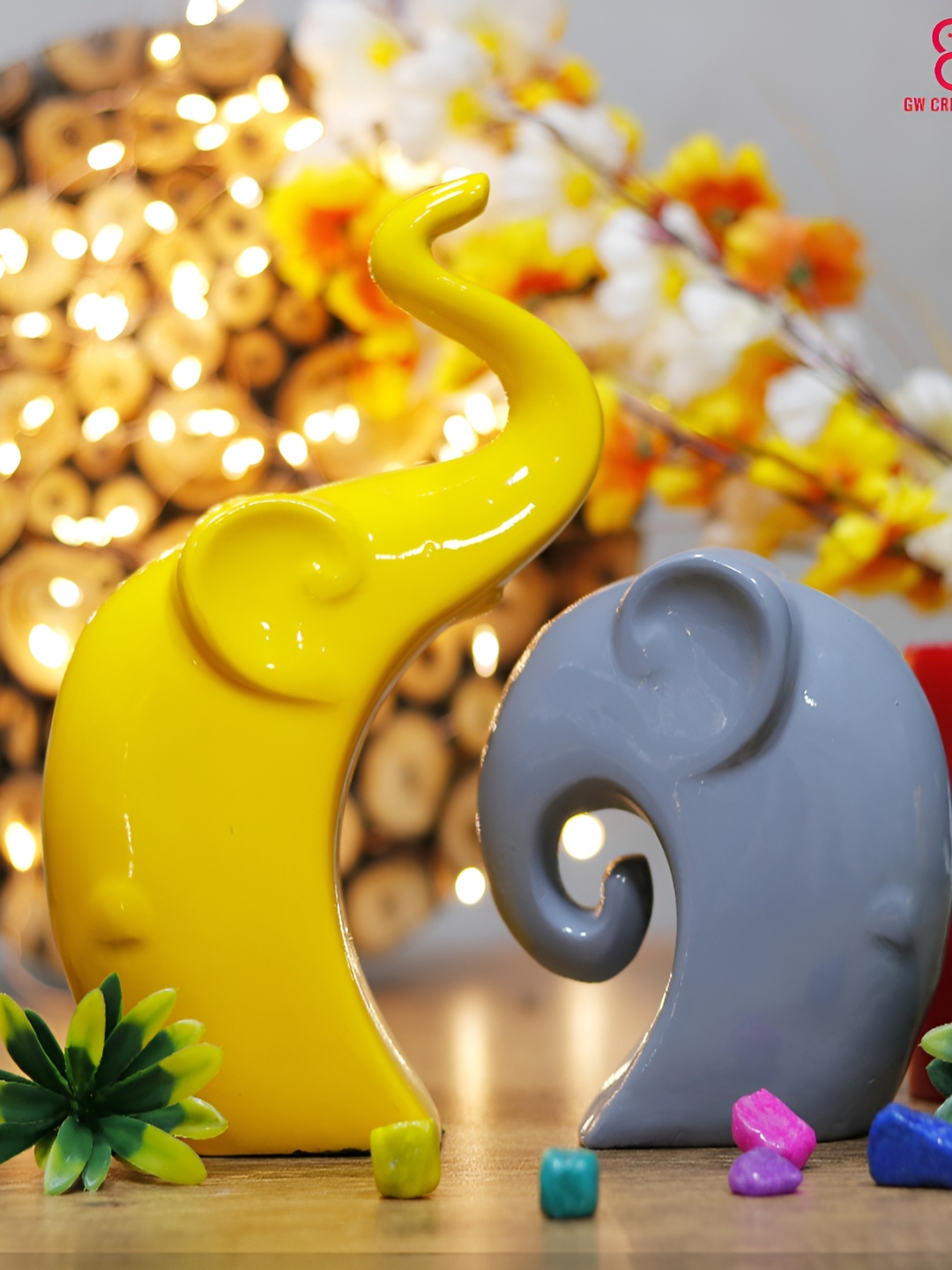 

GW CREATIONS Yellow & Grey 2 Pieces Figurine Showpieces