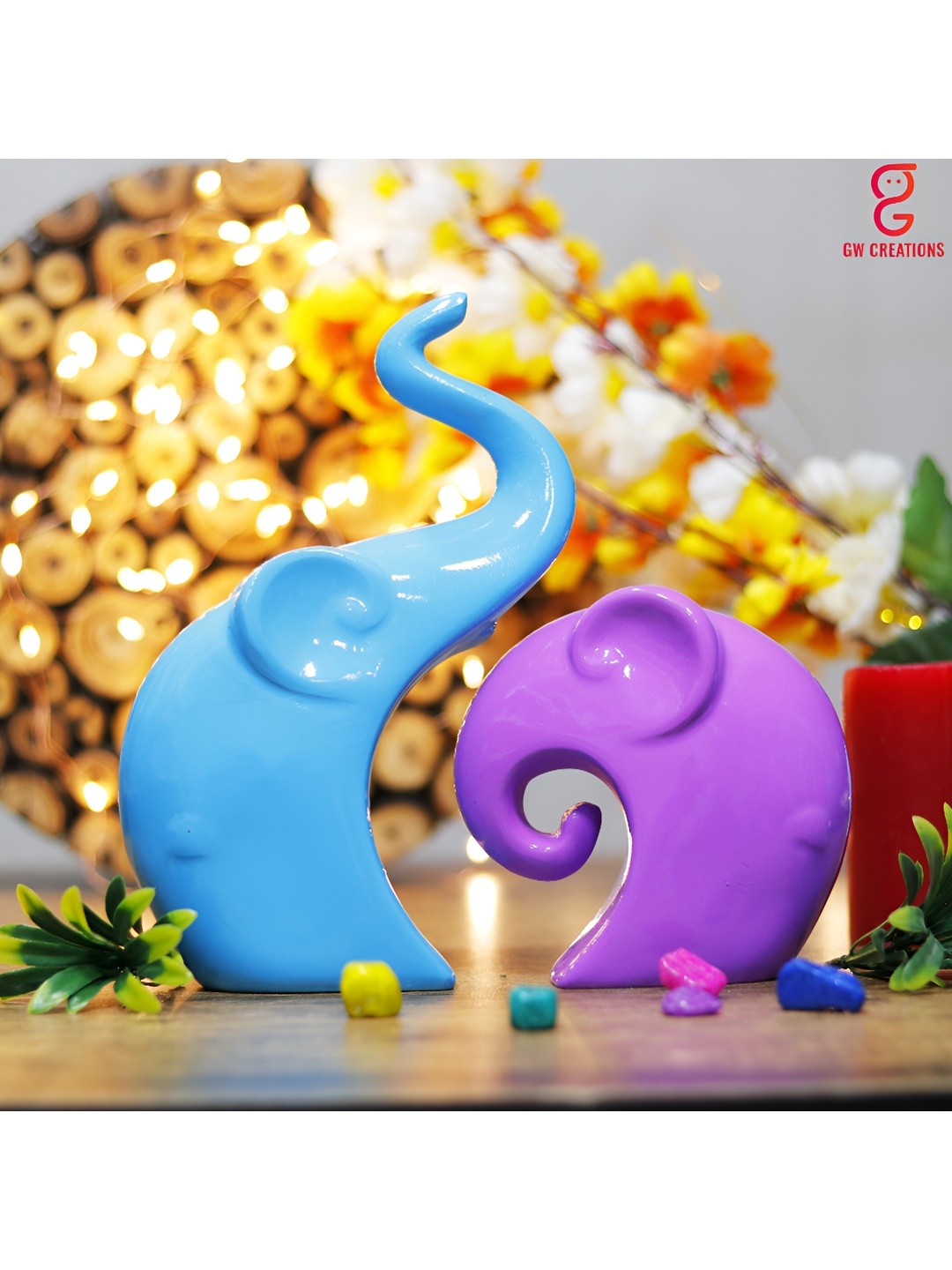 

GW CREATIONS Blue 2 Pcs Elephant Showpiece