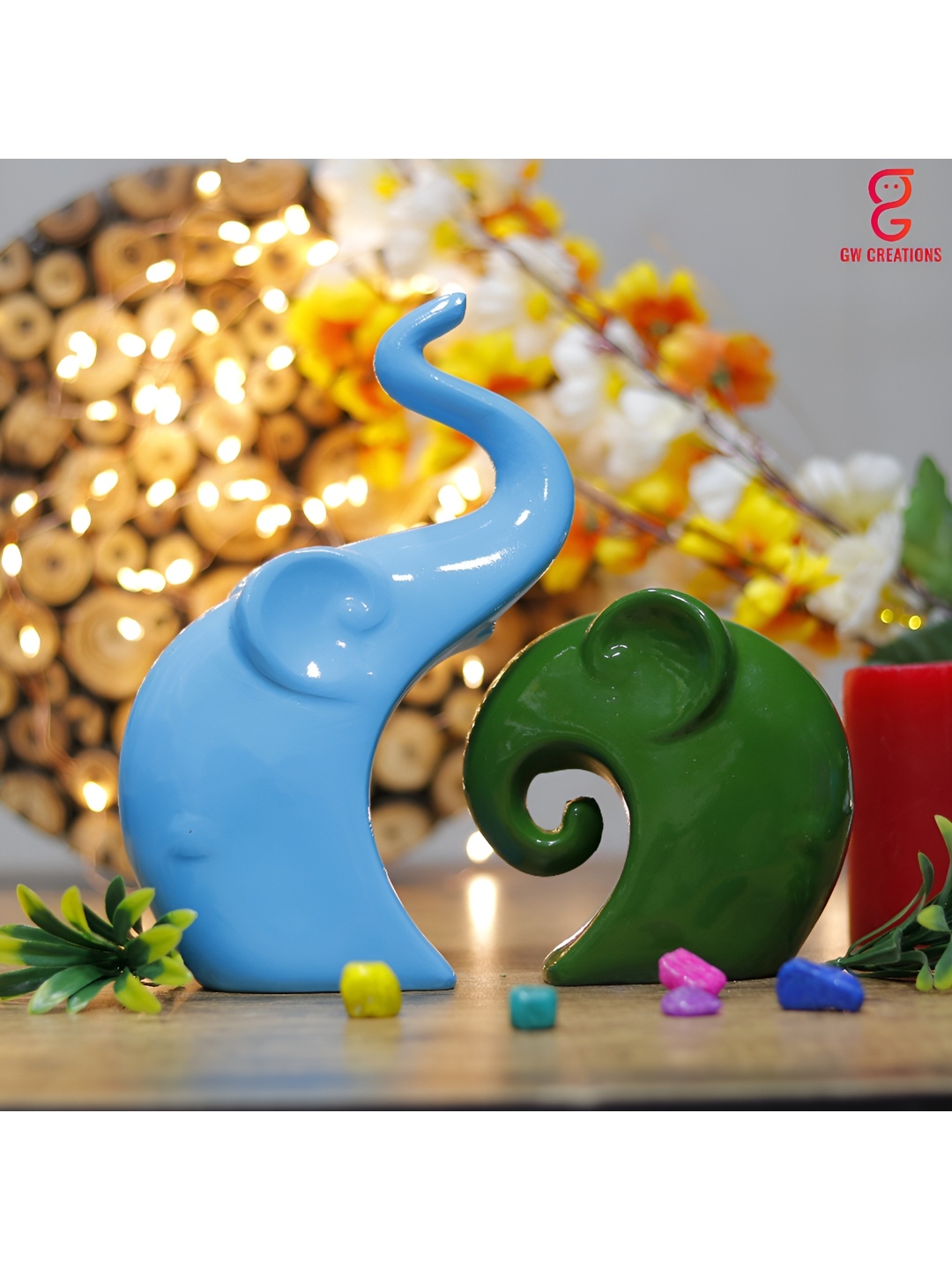

GW CREATIONS Blue & Green 2 Pieces Figurine Showpieces