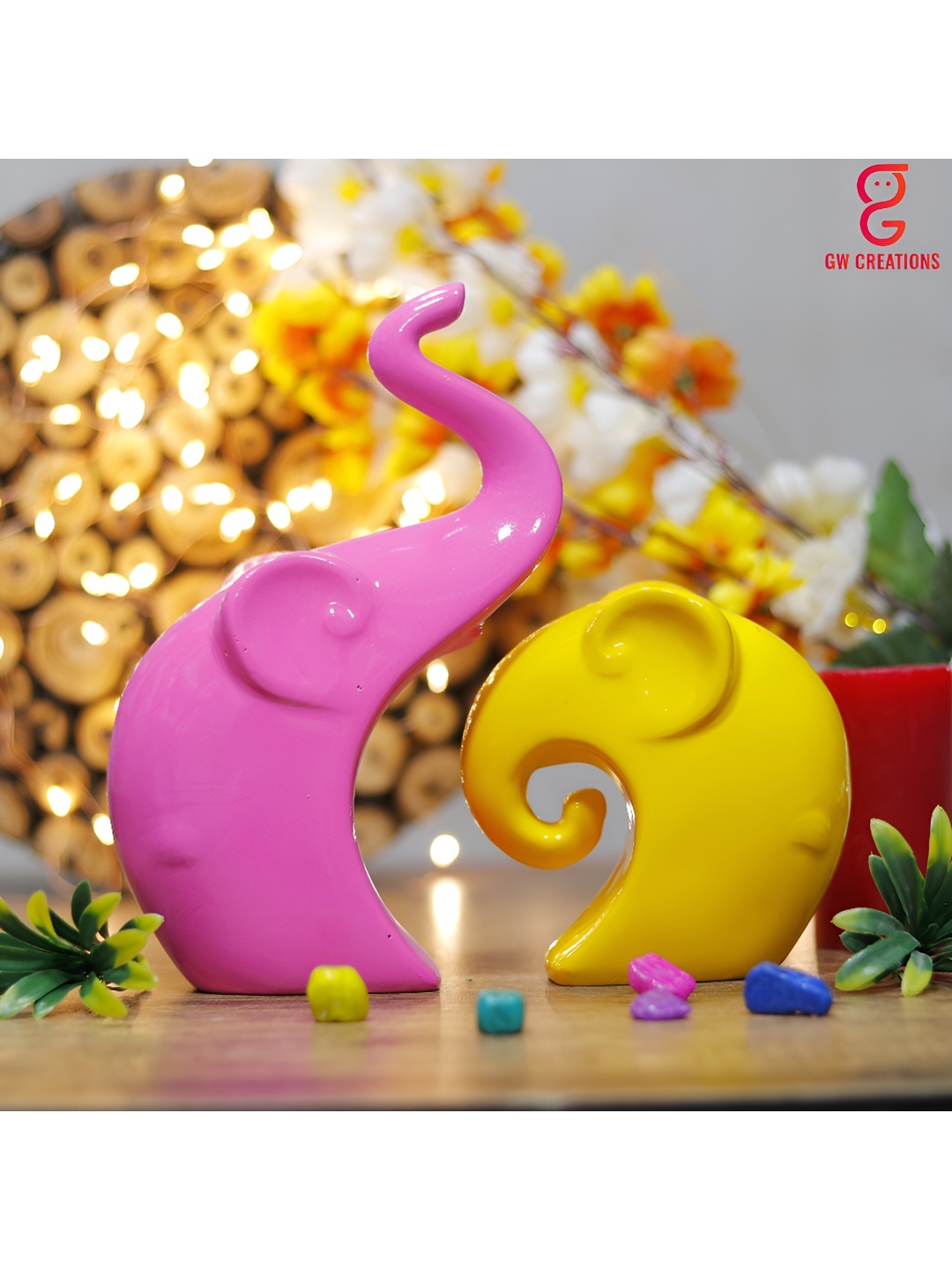 

GW CREATIONS Pink 2 Pcs Elephant Showpiece