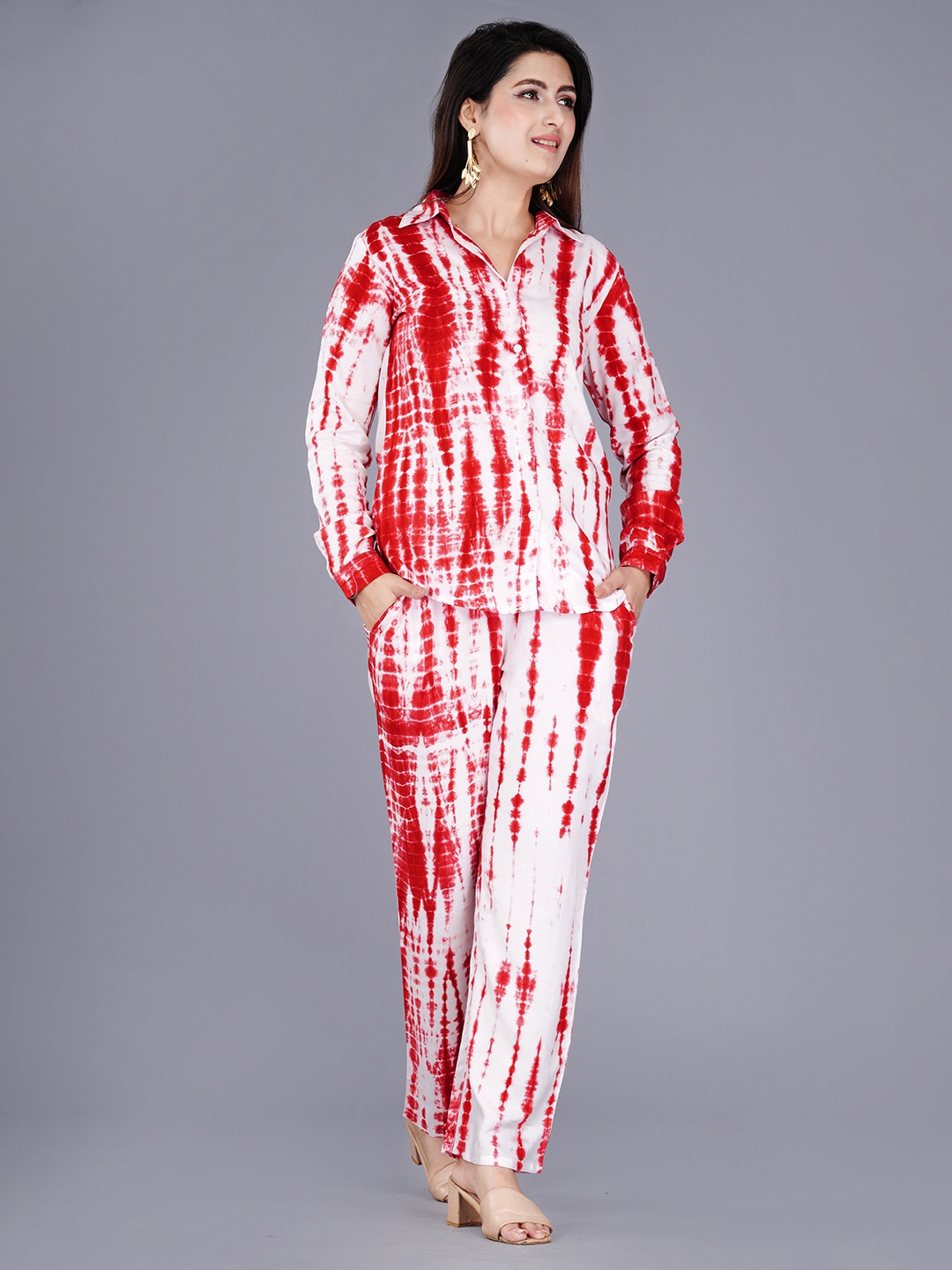

BAESD Tie & Dye Shirt Collar Shirt With Trouser, Red