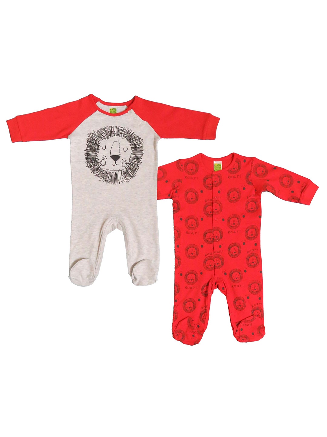 

Clothe Funn Infant Girls Pack Of 2 Printed Cotton Rompers, Grey