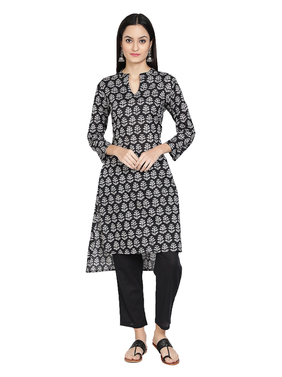

BAESD Printed Regular Pure Cotton Kurta & Trousers, Black