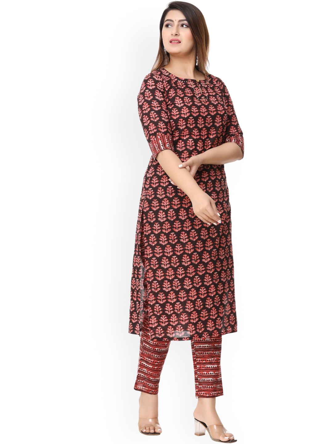 

BAESD Ethnic Motifs Printed Regular Pure Cotton Kurta With Trousers Black