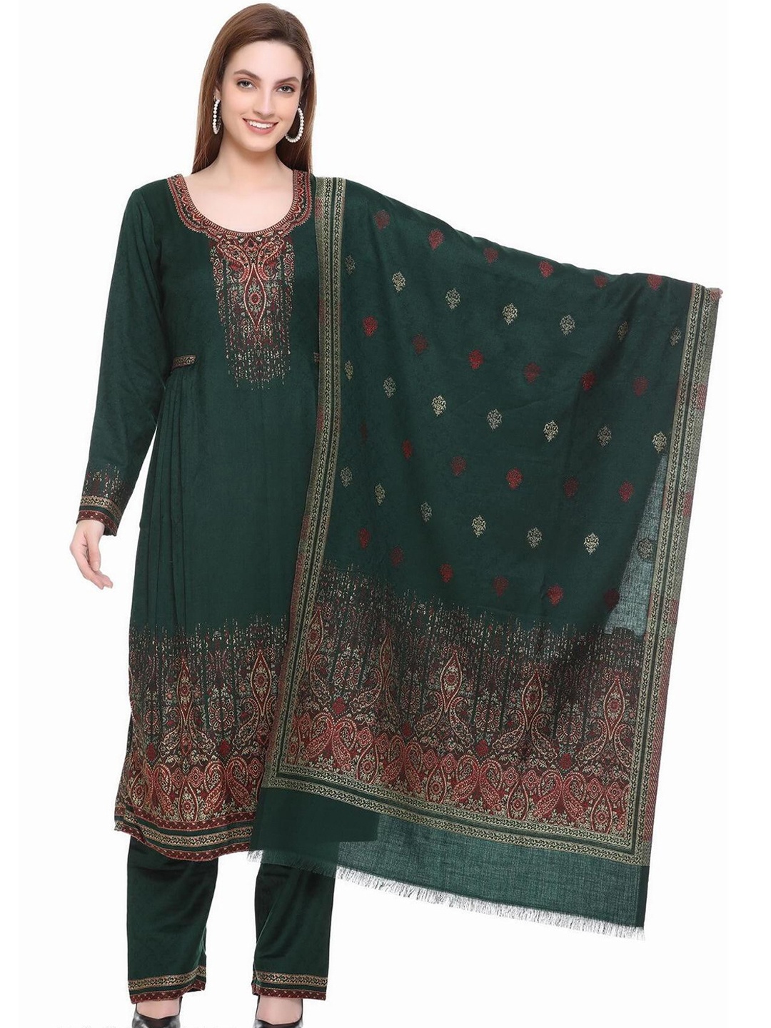 

KIDAR Ethnic Motifs Printed Unstitched Dress Material, Green