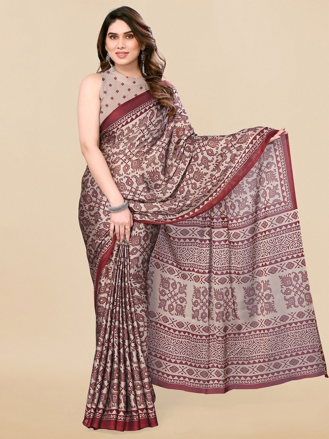 

KALINI Poly Chiffon Saree, Beige