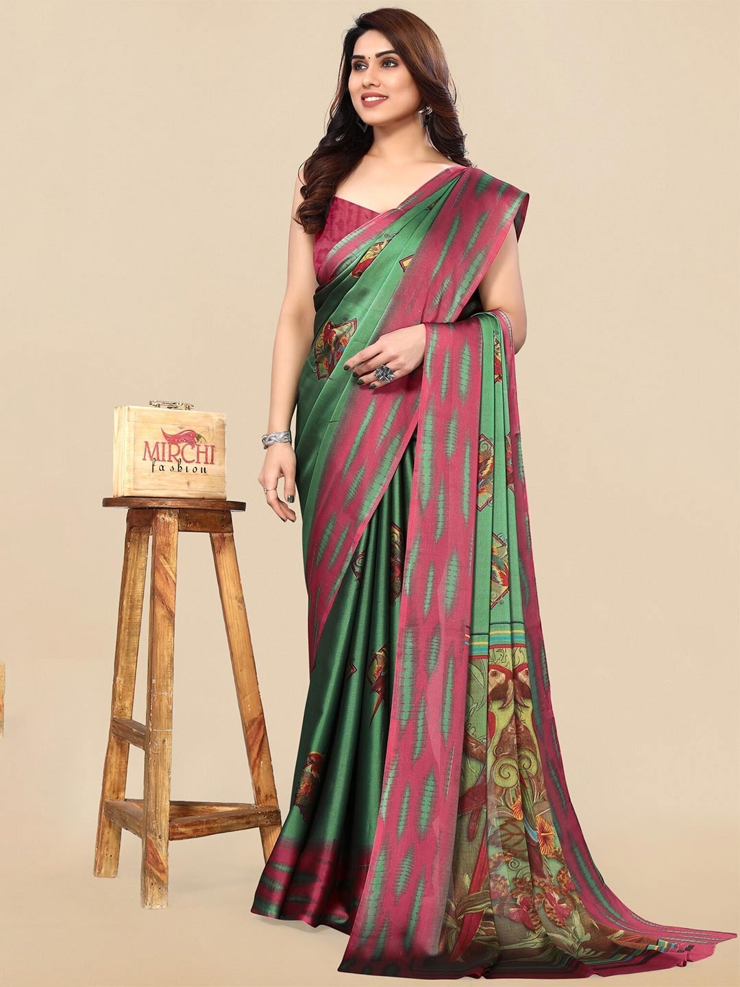

KALINI Ethnic Motifs Poly Chiffon Saree, Green