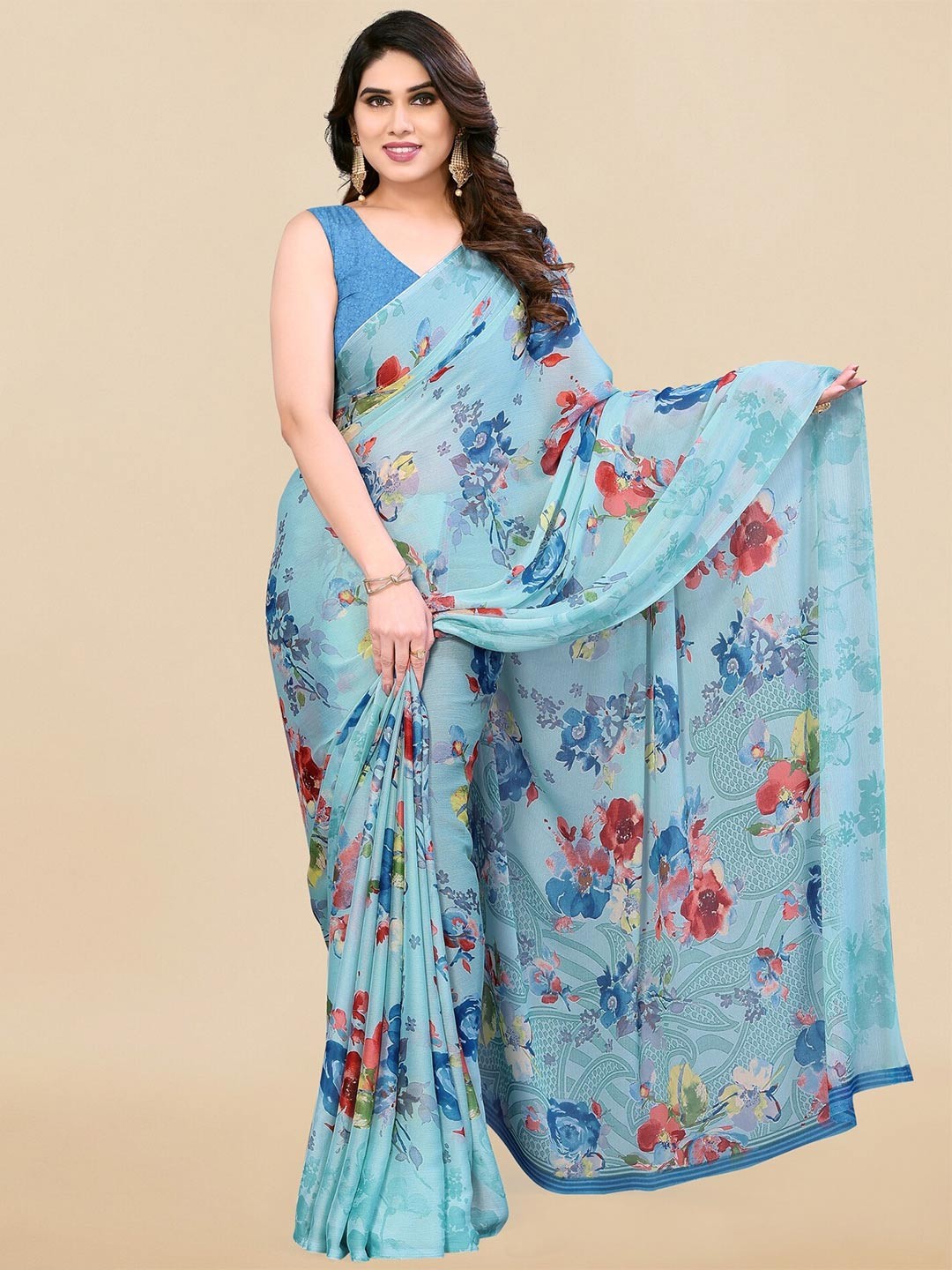 

KALINI Floral Printed Saree, Blue