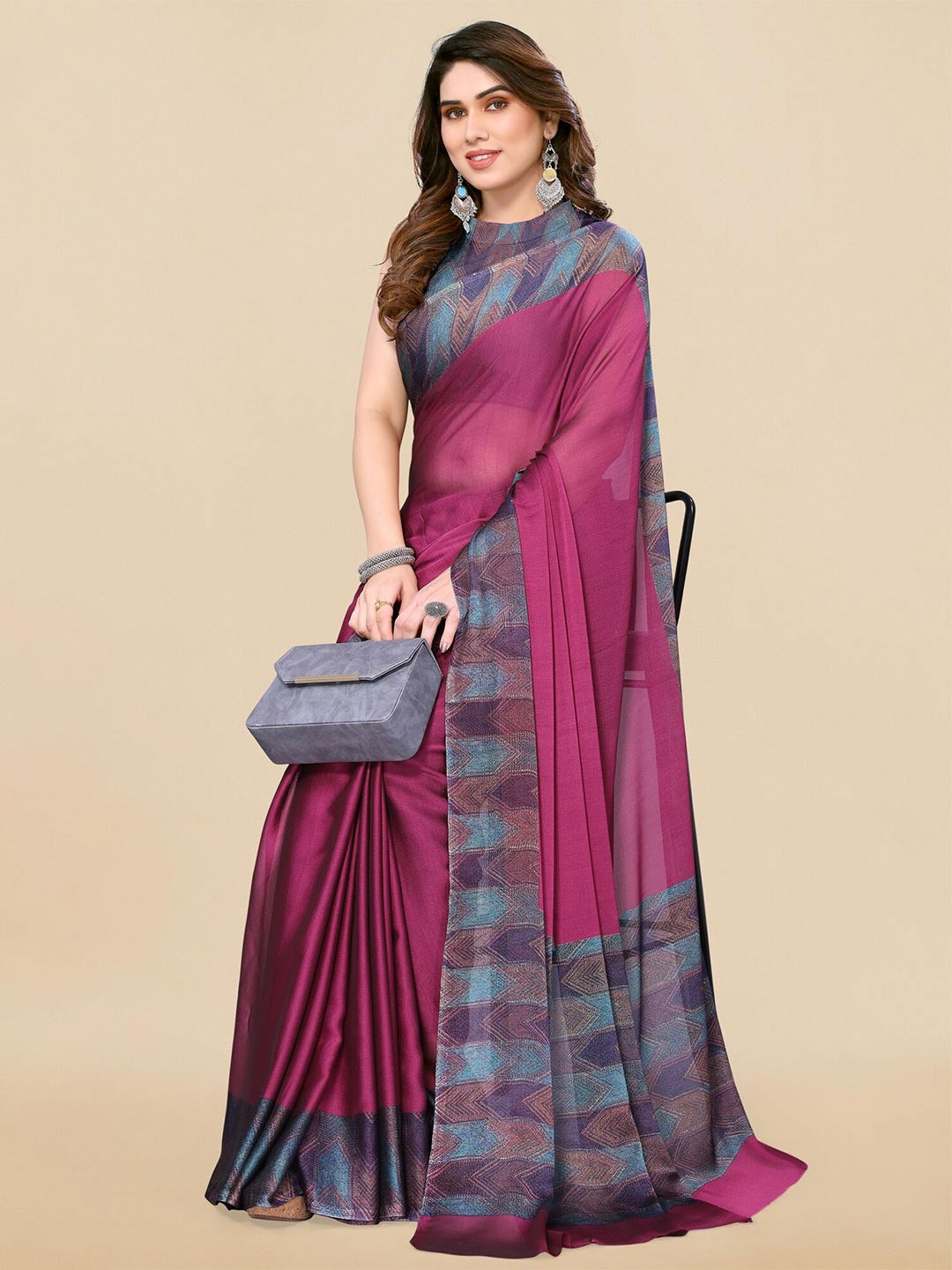 

KALINI Poly Chiffon Saree, Magenta