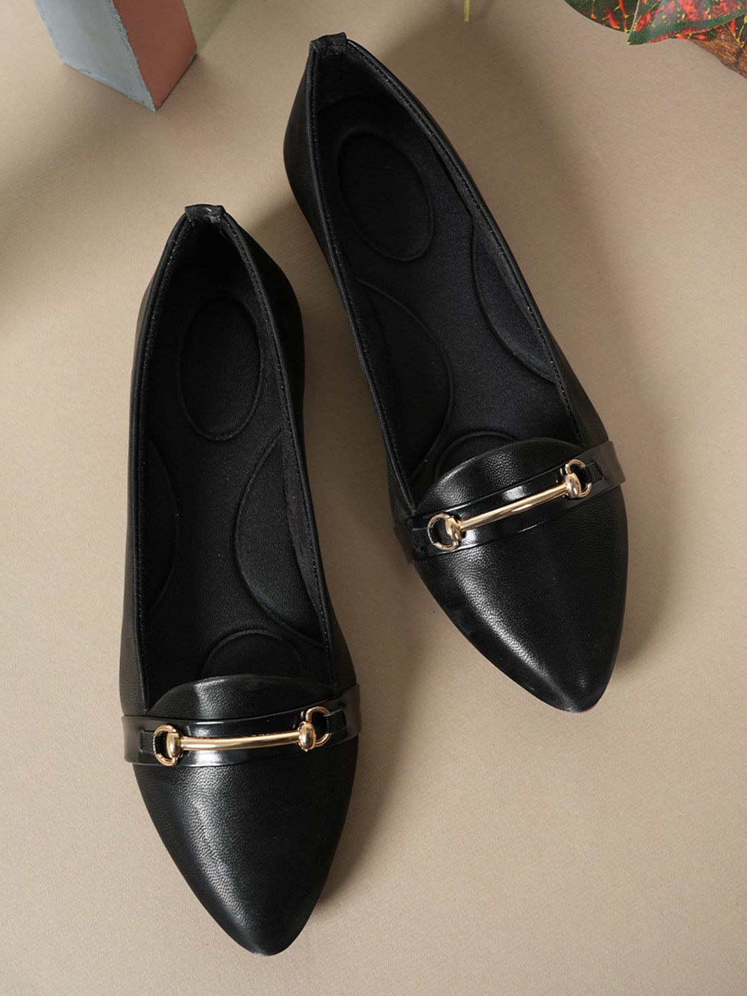 

Walkfree Textured Embellished Pointed Toe Ballerinas, Black