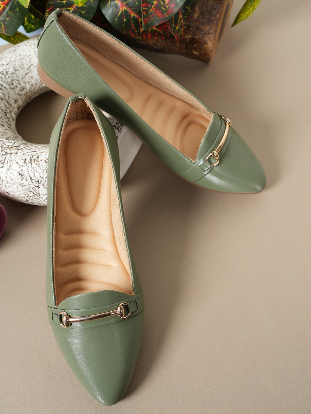 

Walkfree Embellished Pointed Toe Ballerinas, Green