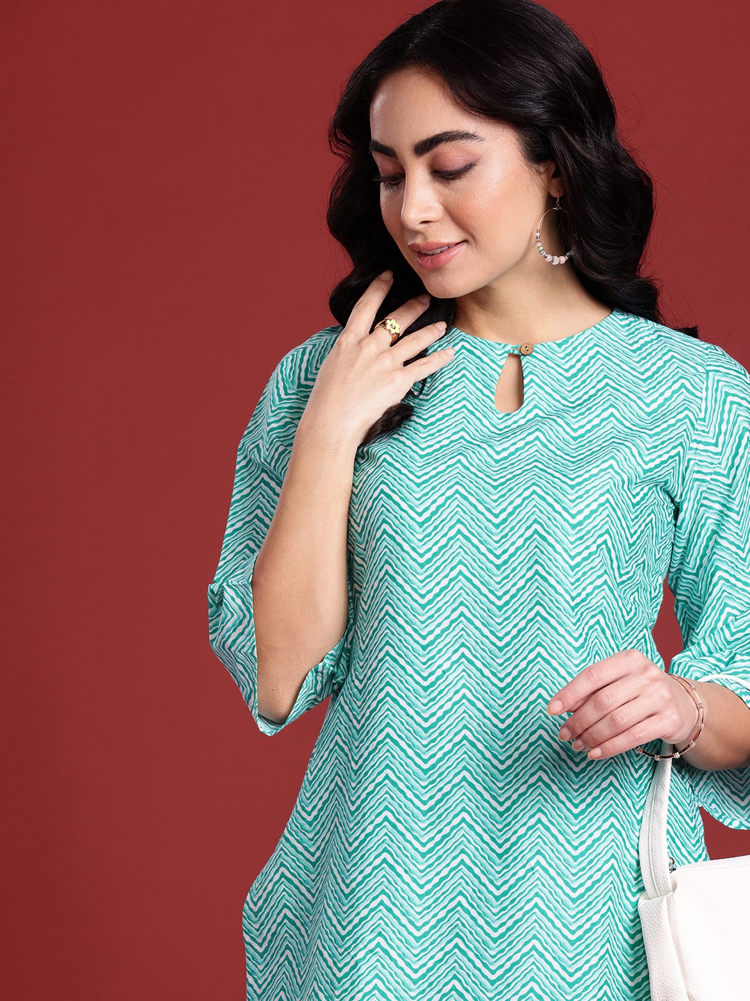 

Anouk Printed Pure Cotton Kurta with Trousers, Turquoise blue