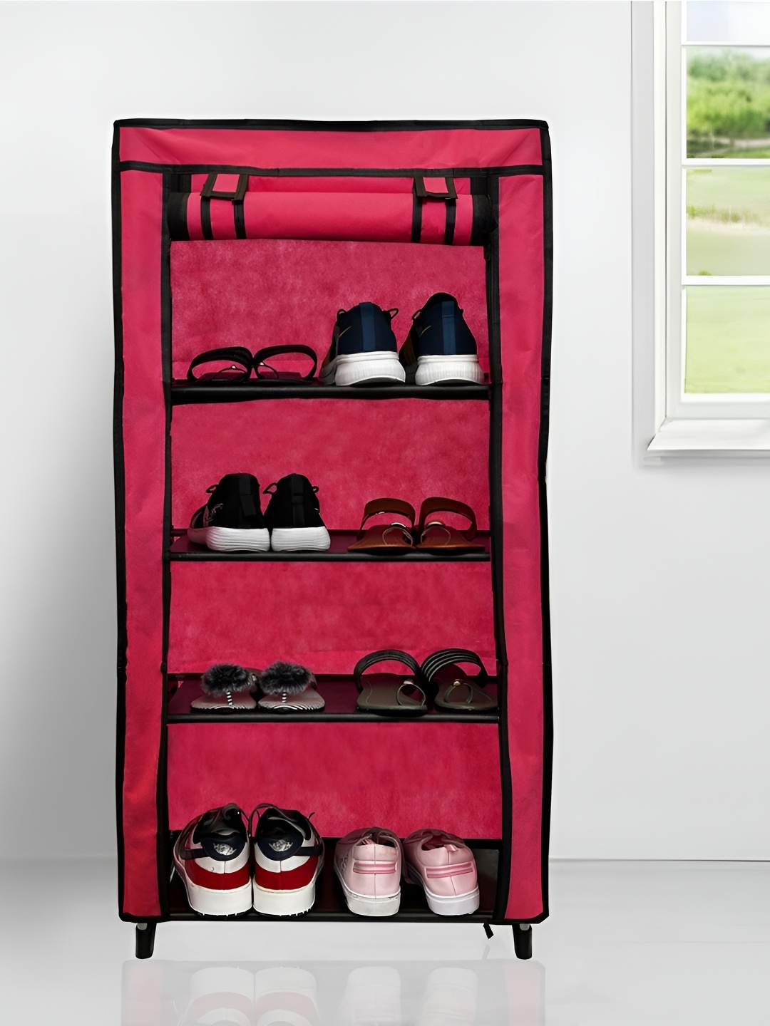 

Urban Choice Pink 4 Layer Non woven Fabric Rectangle Shoes Rack