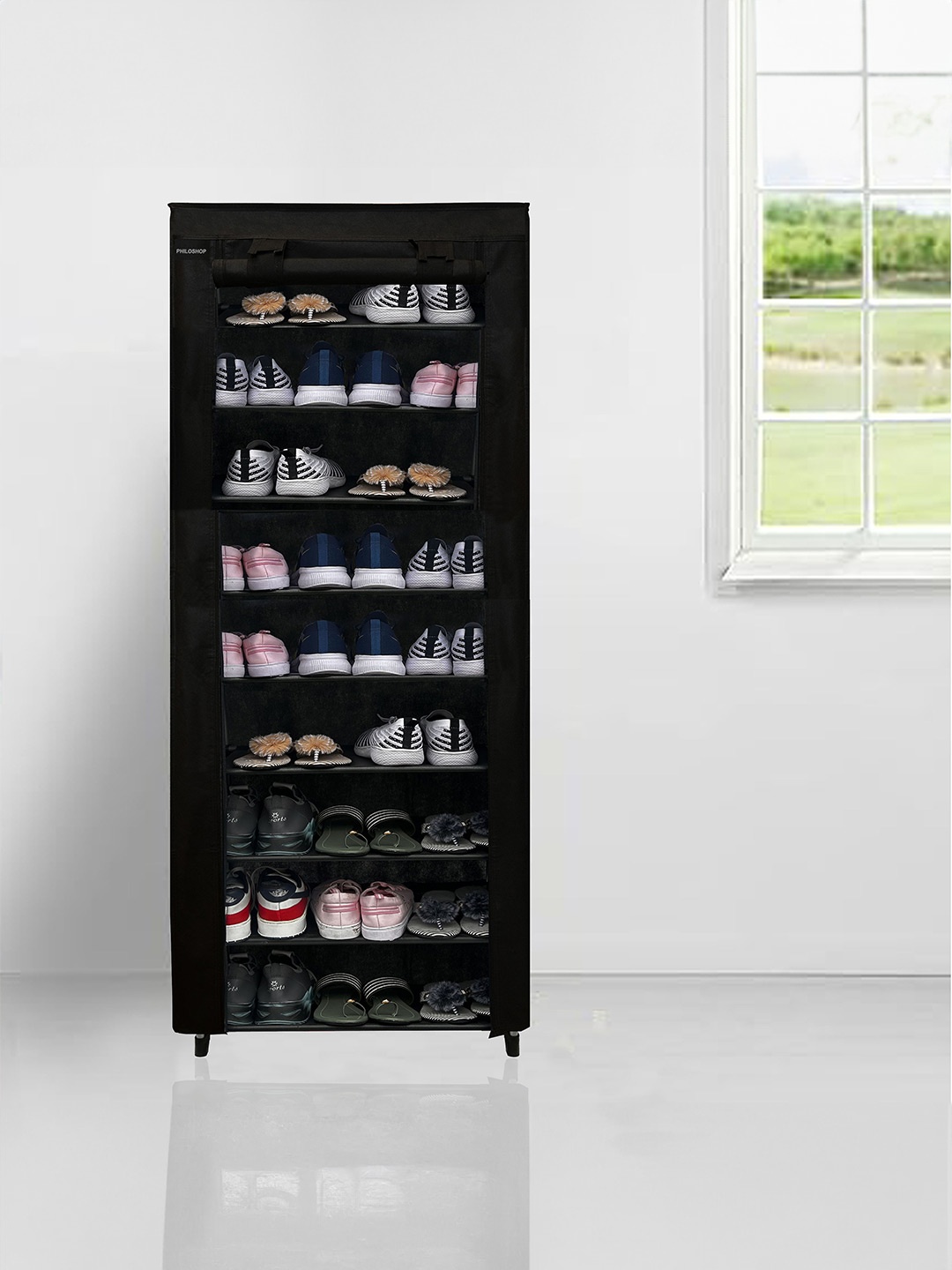 

Urban Choice Black 9 Layer Non woven Fabric Rectangle Shoes Rack