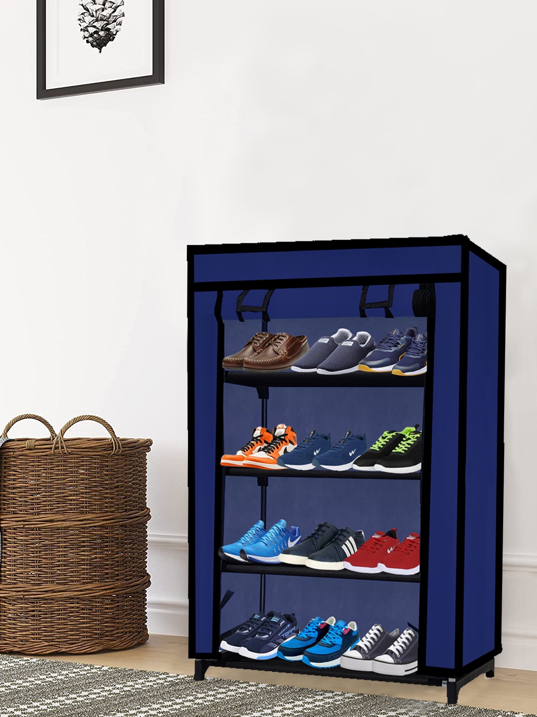 

Urban Choice Blue 4 Layer Non woven Fabric Rectangle Shoes Rack, Navy blue
