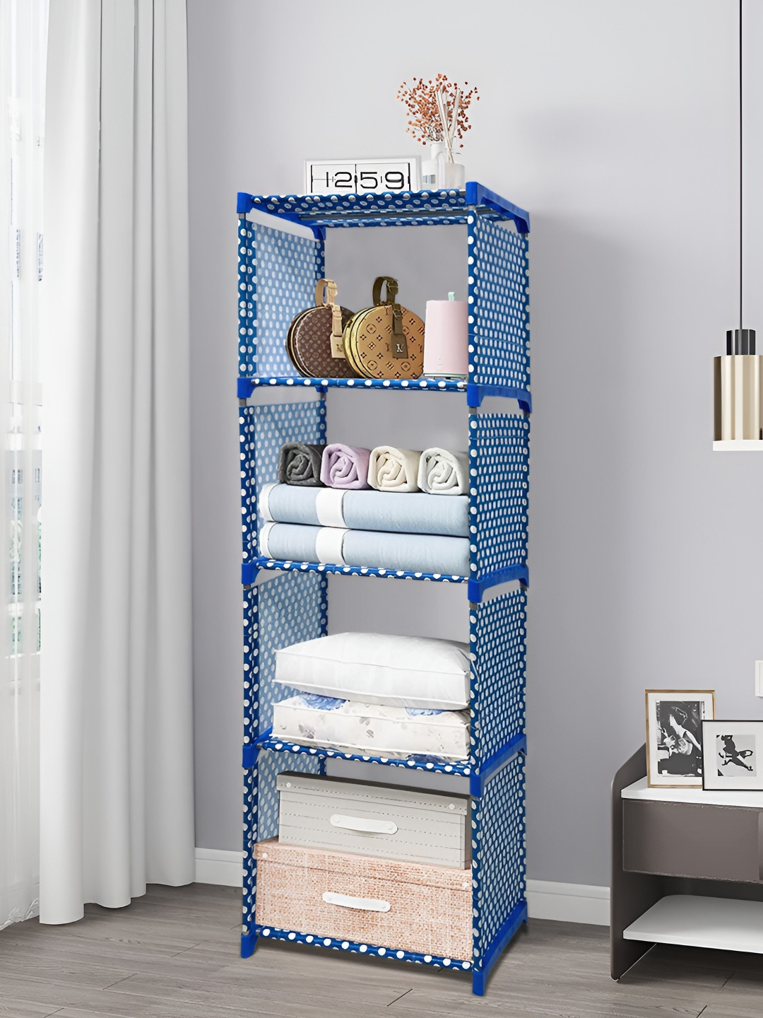 

Urban Choice Blue Dotted 4 Layer Metal Rectangle Multi Purpose Rack