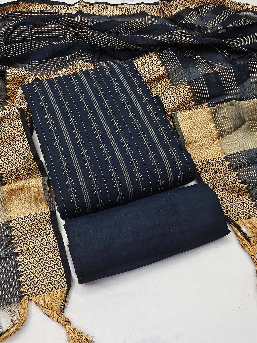 

MANVAA Striped Woven Design Unstitched Dress Material, Blue