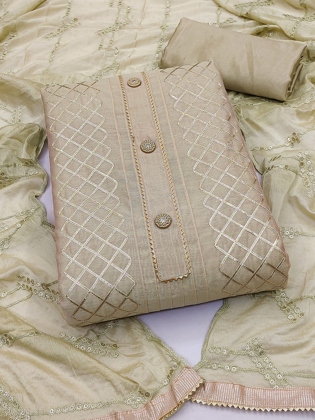 

MANVAA Beige Embellished Unstitched Dress Material