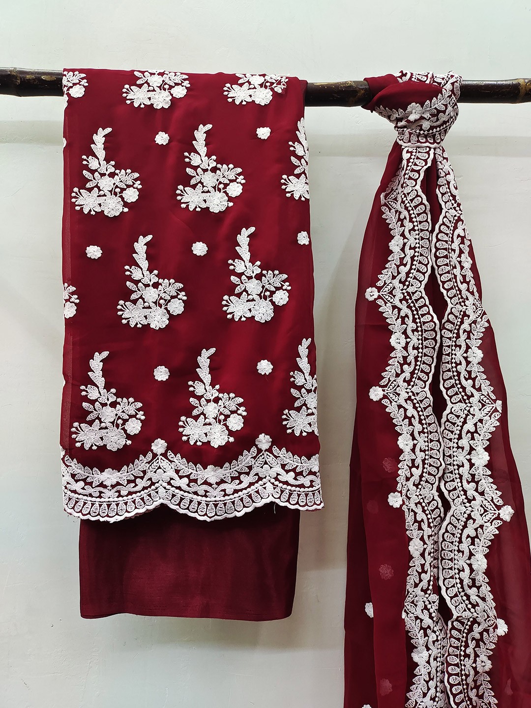 

MANVAA Embroidered Silk Georgette Unstitched Dress Material, Maroon