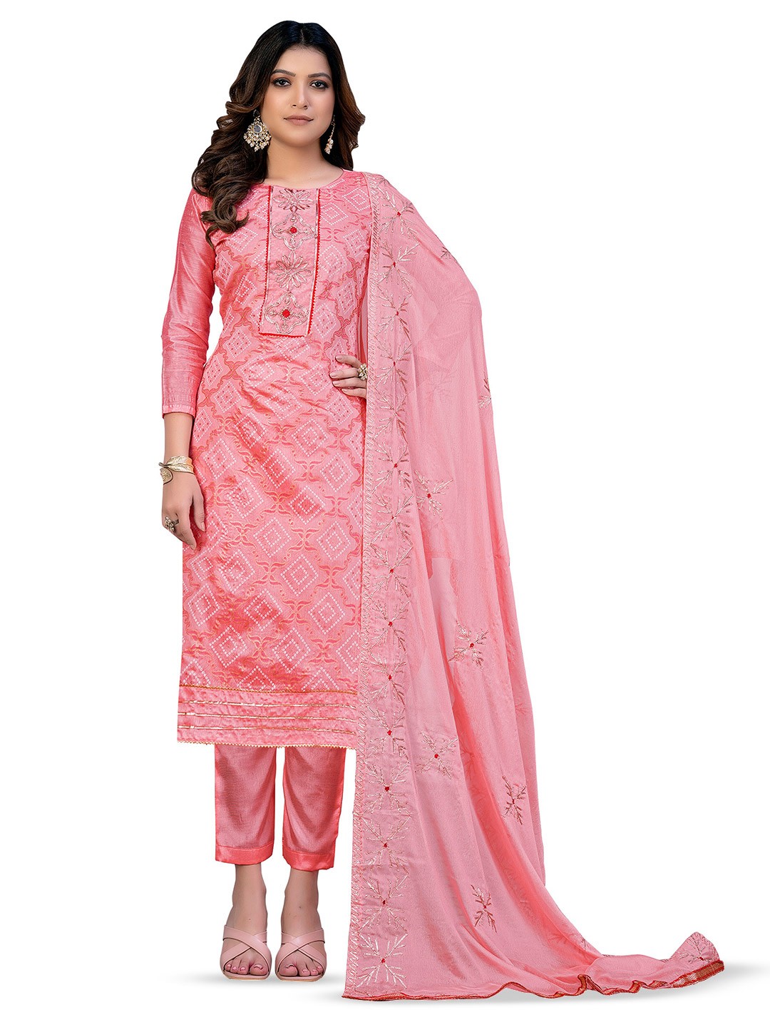 

MANVAA Embroidered Unstitched Dress Material, Pink