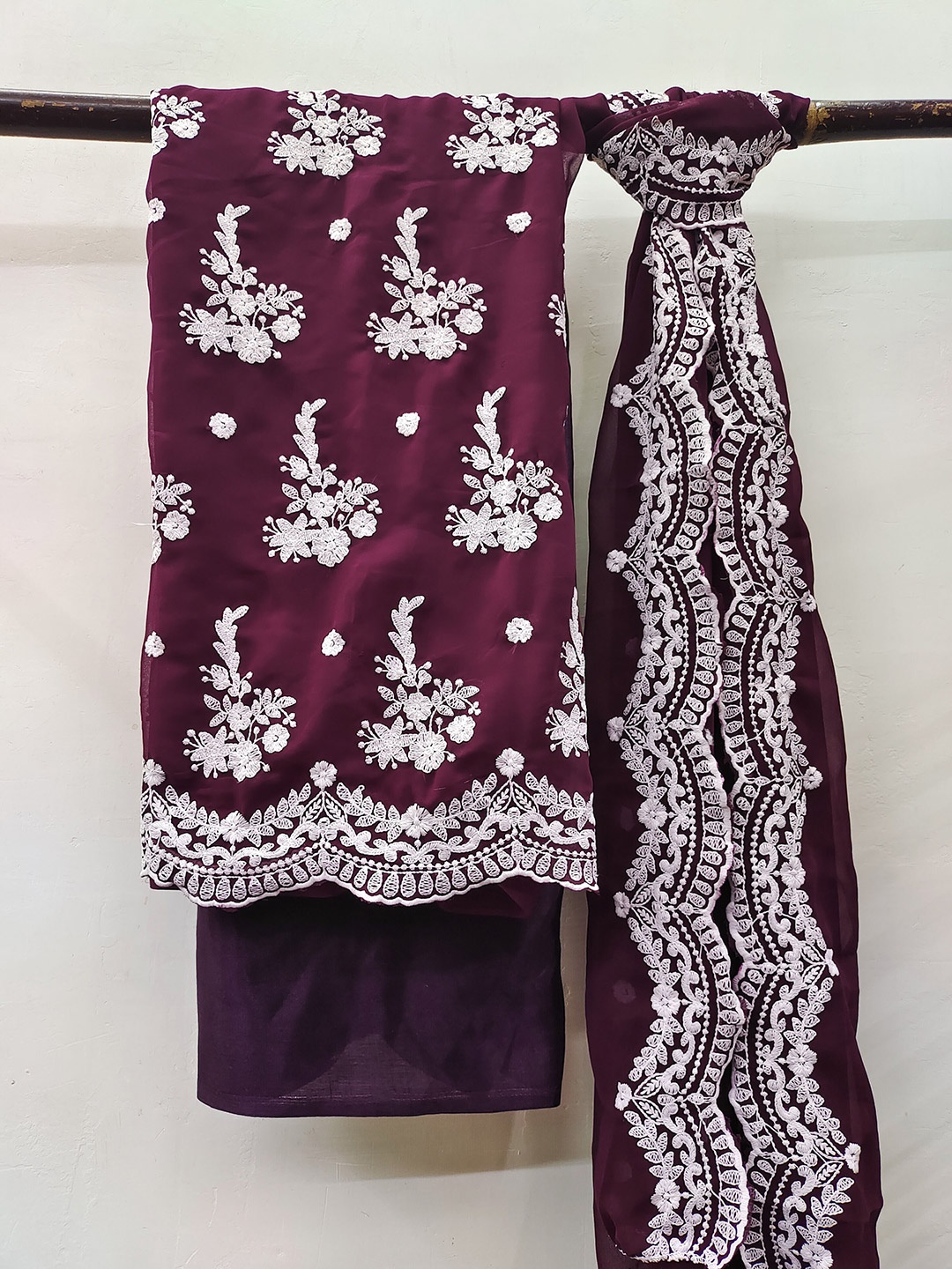 

MANVAA Embroidered Silk Georgette Unstitched Dress Material, Purple