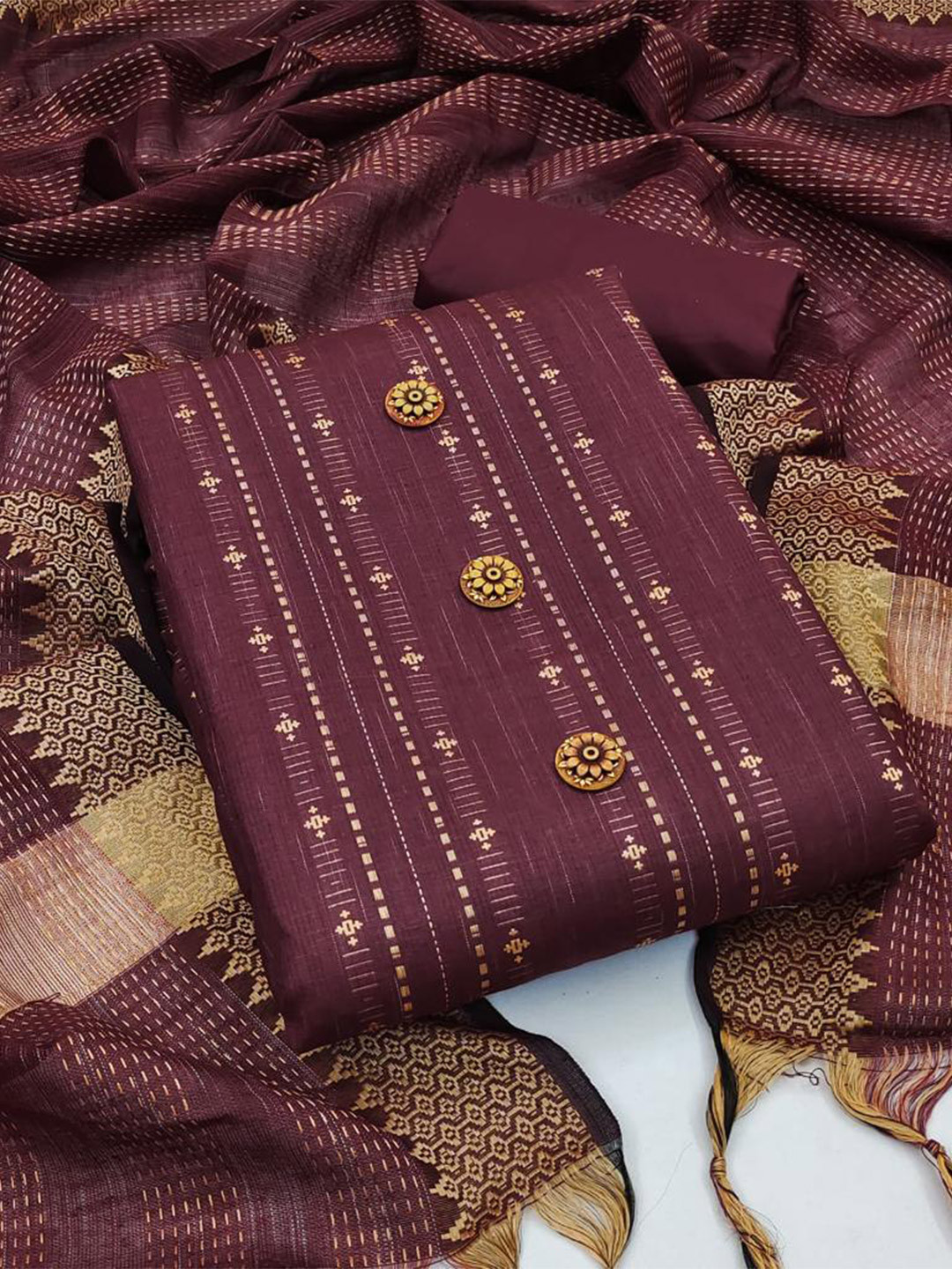 

MANVAA Geometric Woven Design Unstitched Dress Material, Magenta