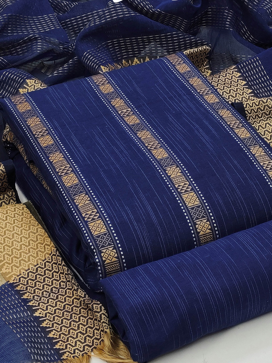 

MANVAA Ethnic Motifs Woven Design Unstitched Dress Material, Blue