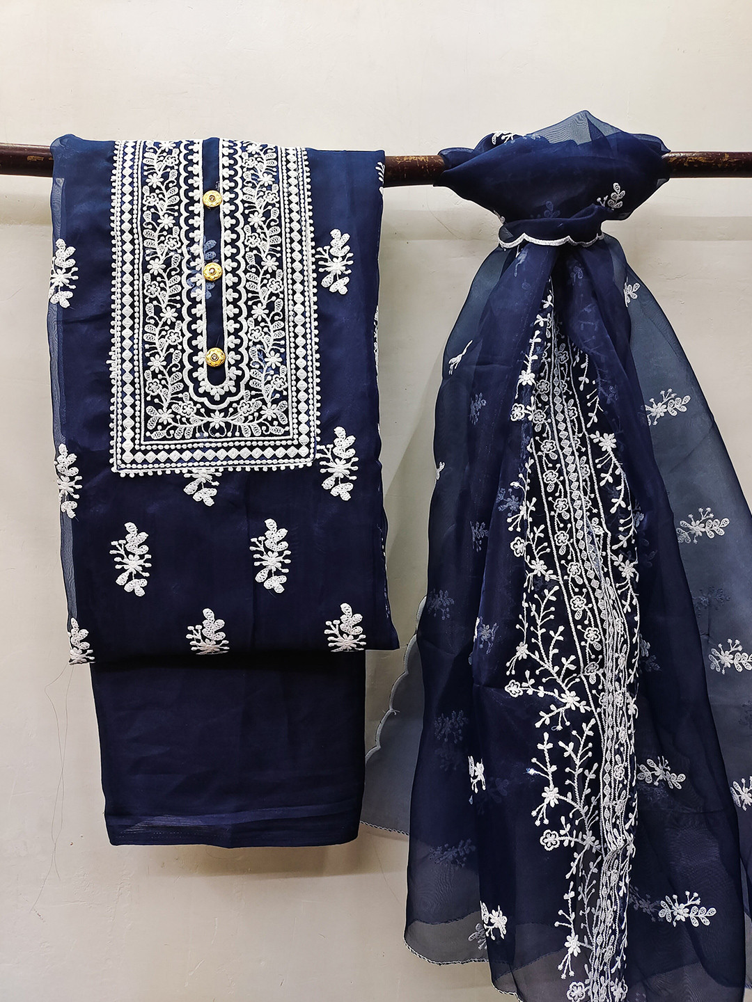 

MANVAA Floral Embroidered Unstitched Dress Material, Blue