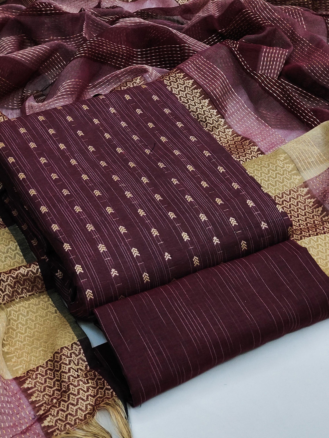 

MANVAA Ethnic Motifs Woven Design Unstitched Dress Material, Maroon