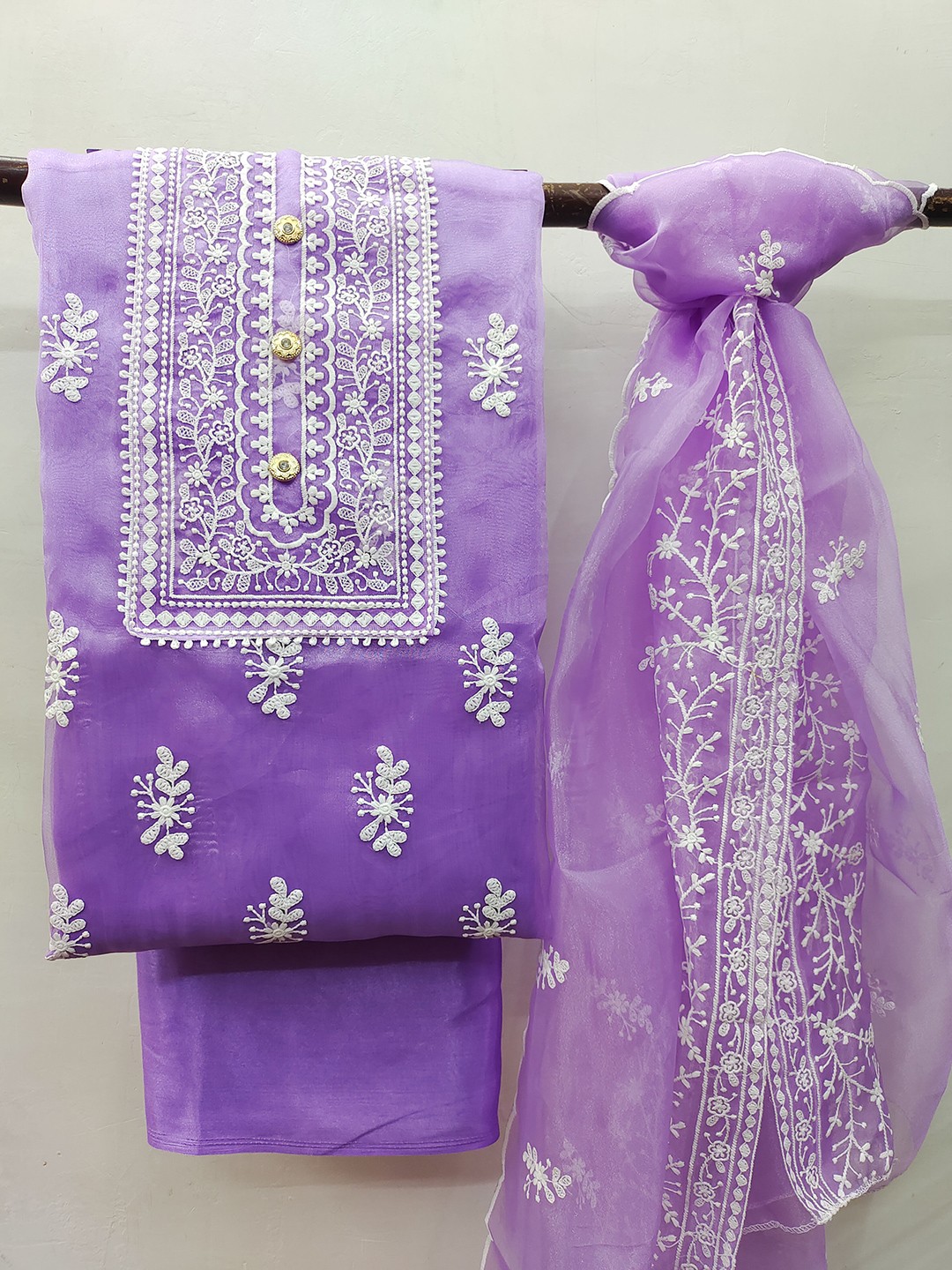 

MANVAA Floral Embroidered Unstitched Dress Material, Purple