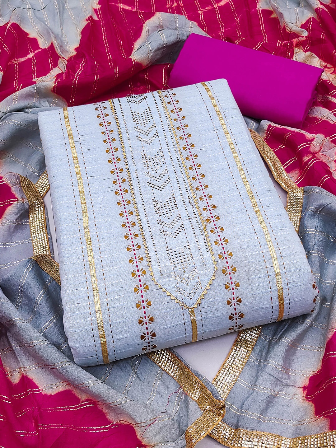 

MANVAA Ethnic Motifs Embellished Unstitched Dress Material, Turquoise blue